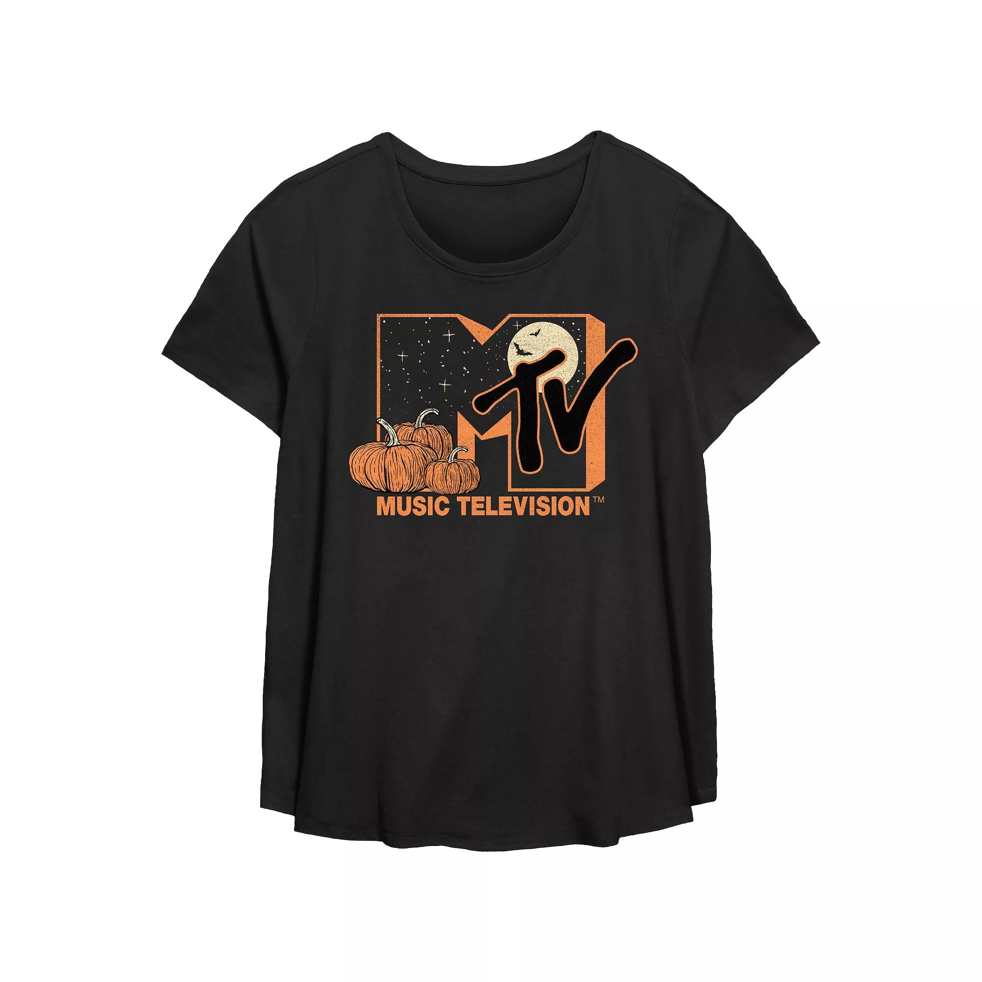 Plus Size MTV Pumpkin Patch Logo Flowy Graphic Tee, Women's, Size: 2XL, Black Product Image