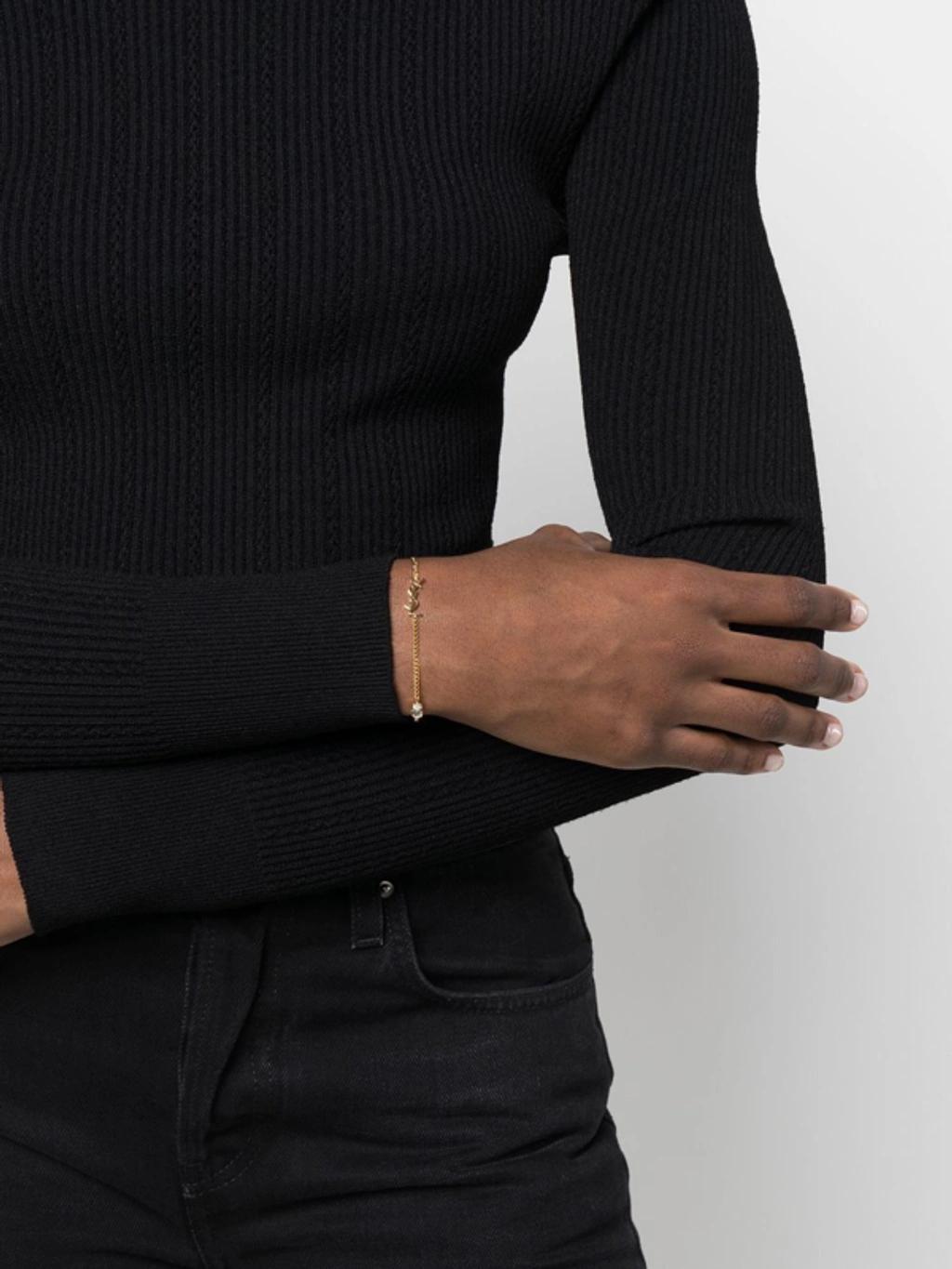 SAINT LAURENT Metal And Rhinestone Cassandre Heart Charm Bracelet Accessories In Grey Product Image