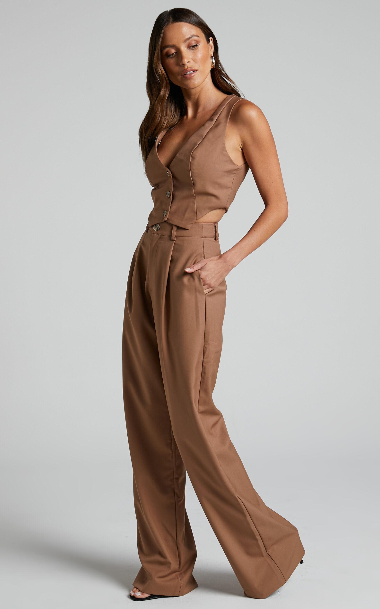 Izara Trousers - Mid Rise Relaxed Straight Leg Tailored Trousers in Mocha Product Image