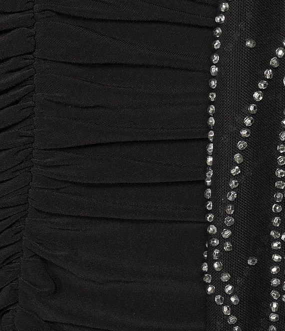 Marina Plus Size Mesh Beaded Puff Long Sleeve Gown Product Image