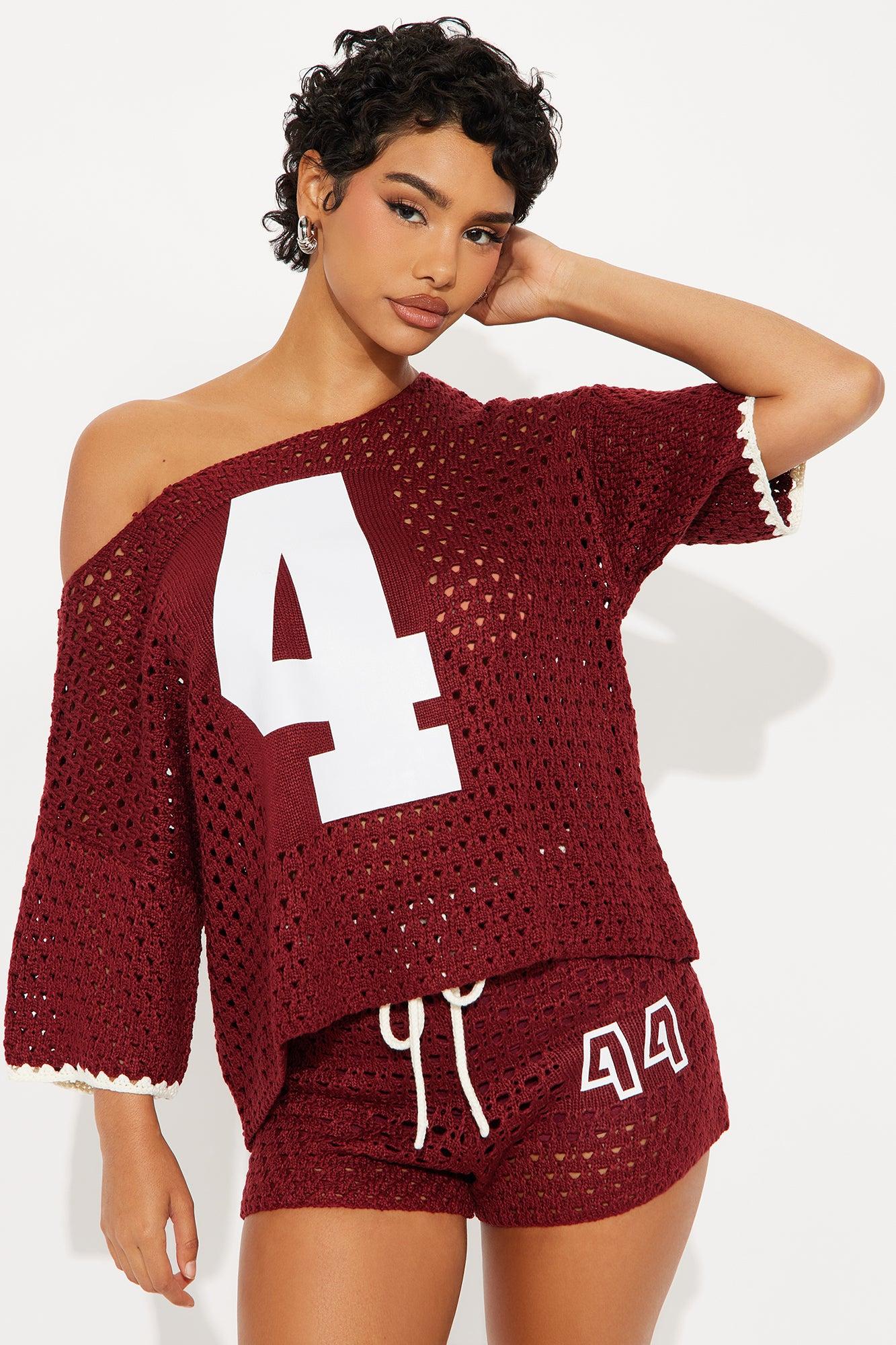 4 The Win Crochet Short Sey - Burgundy Female Product Image