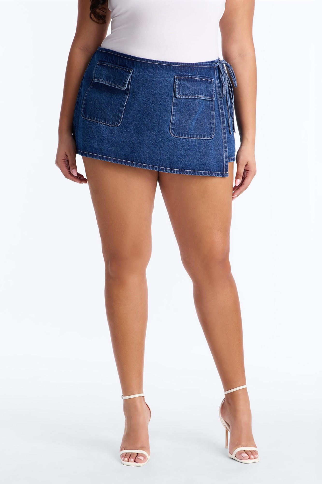 Kimmie Wrap Denim Micro Mini Skort - Dark Wash Female Product Image