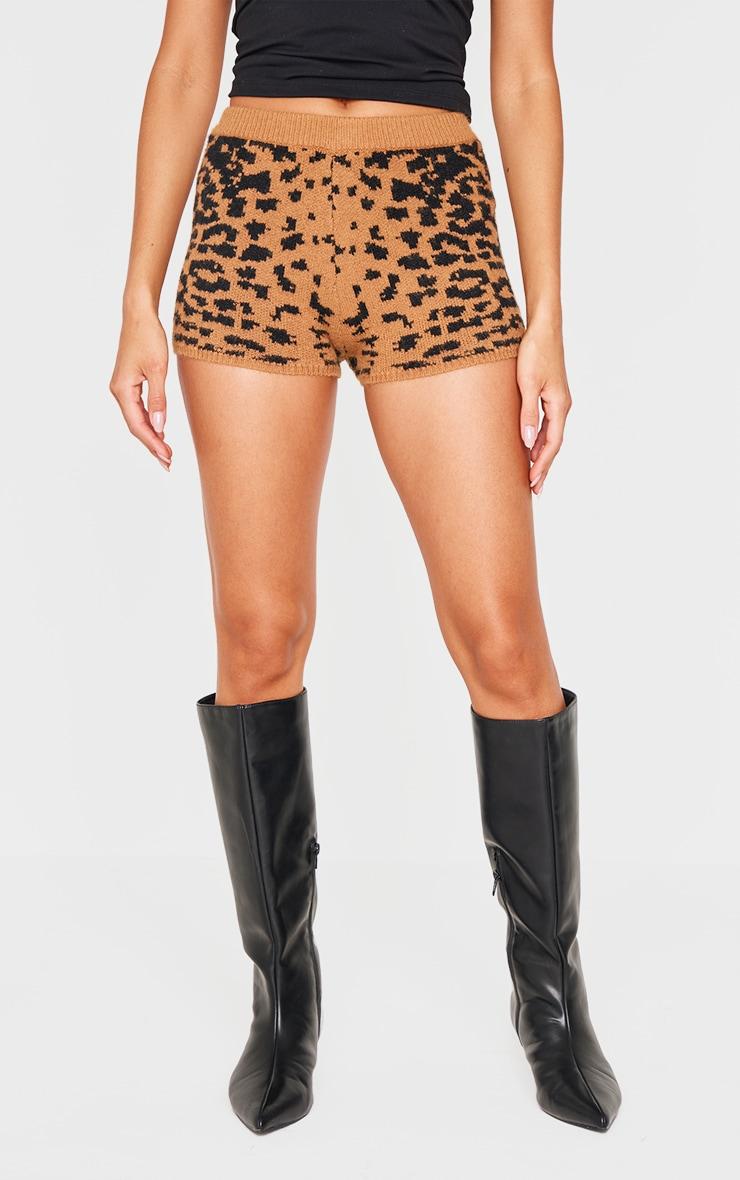 Leopard Print Textured Knit Hot Pants Product Image