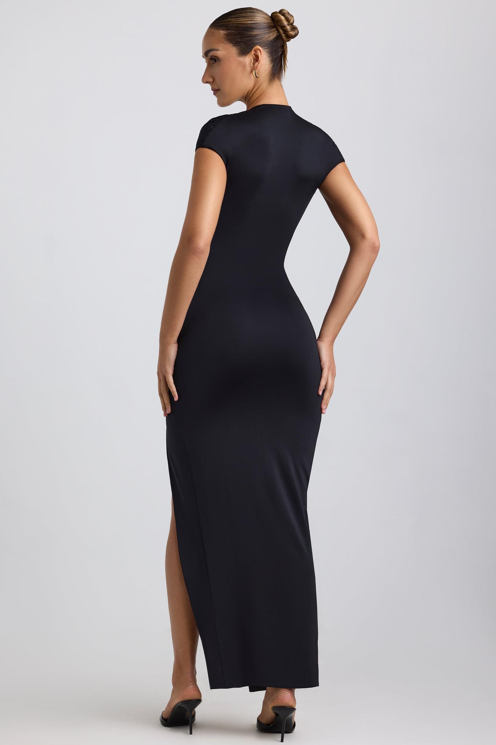 Slinky Jersey Plunge Hardware Detail Maxi Dress in Black Product Image