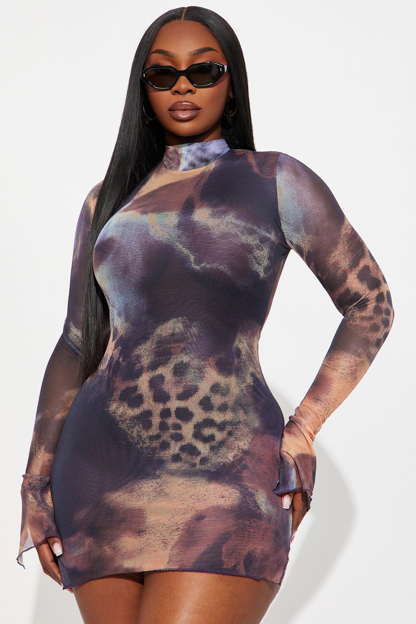 Thinkin About Us Mesh Mini Dress - Brown Combo Female Product Image