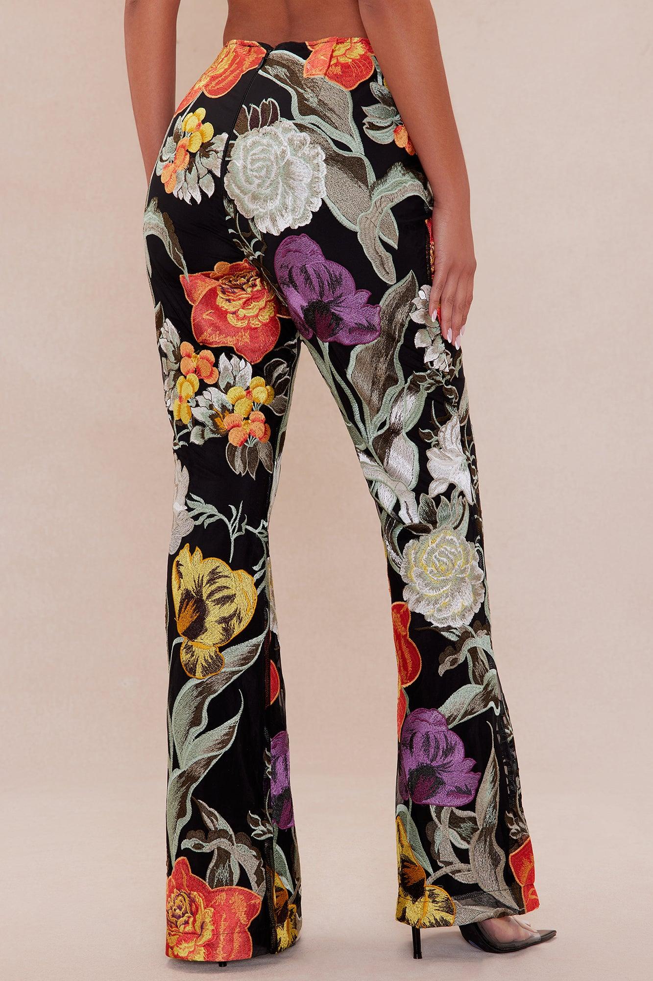Adaila Floral Embroidered Pant - Black/combo Product Image