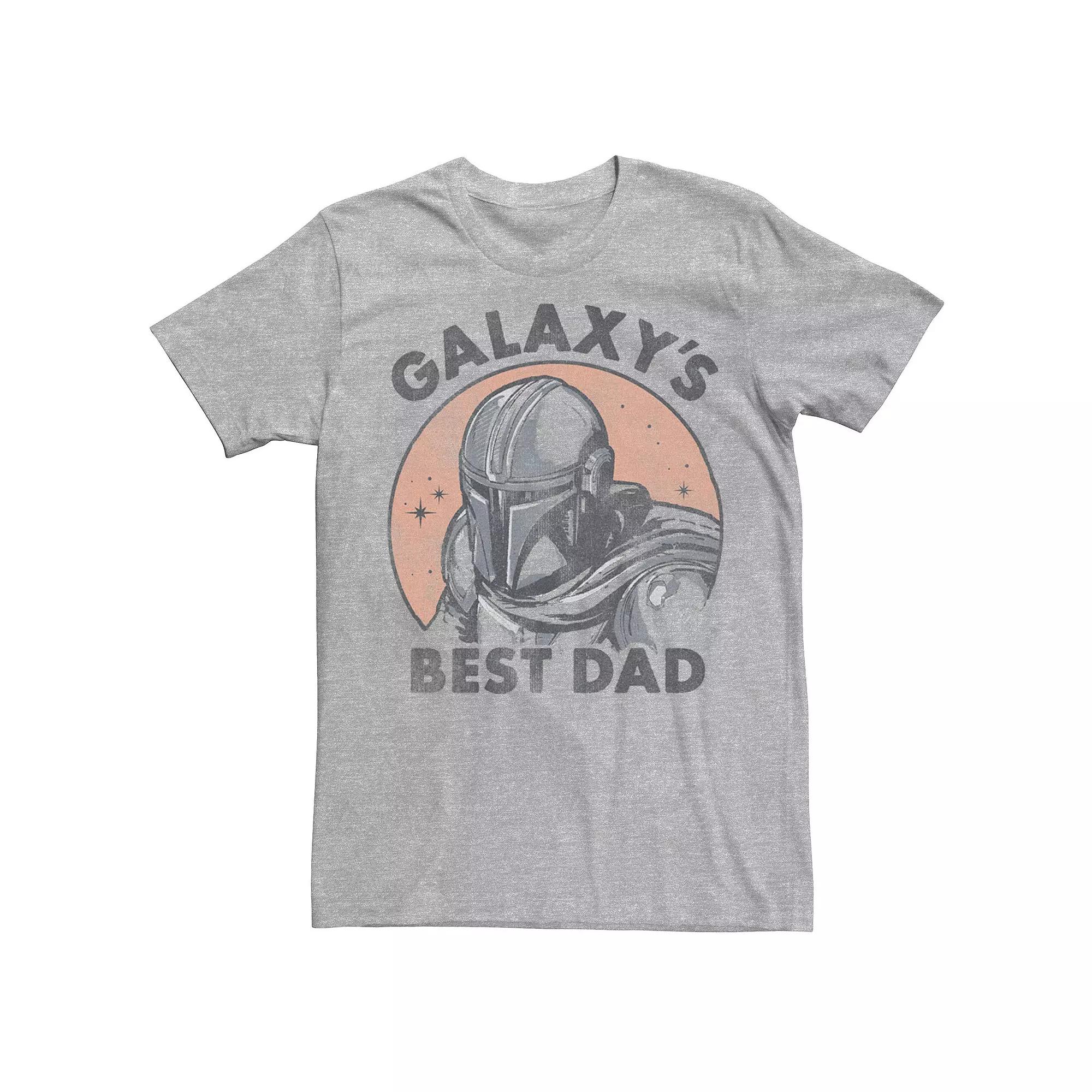 Men's Star Wars The Mandalorian Galaxy's Best Dad Distressed Portrait Tee, Size: XS, Athletic Grey Product Image