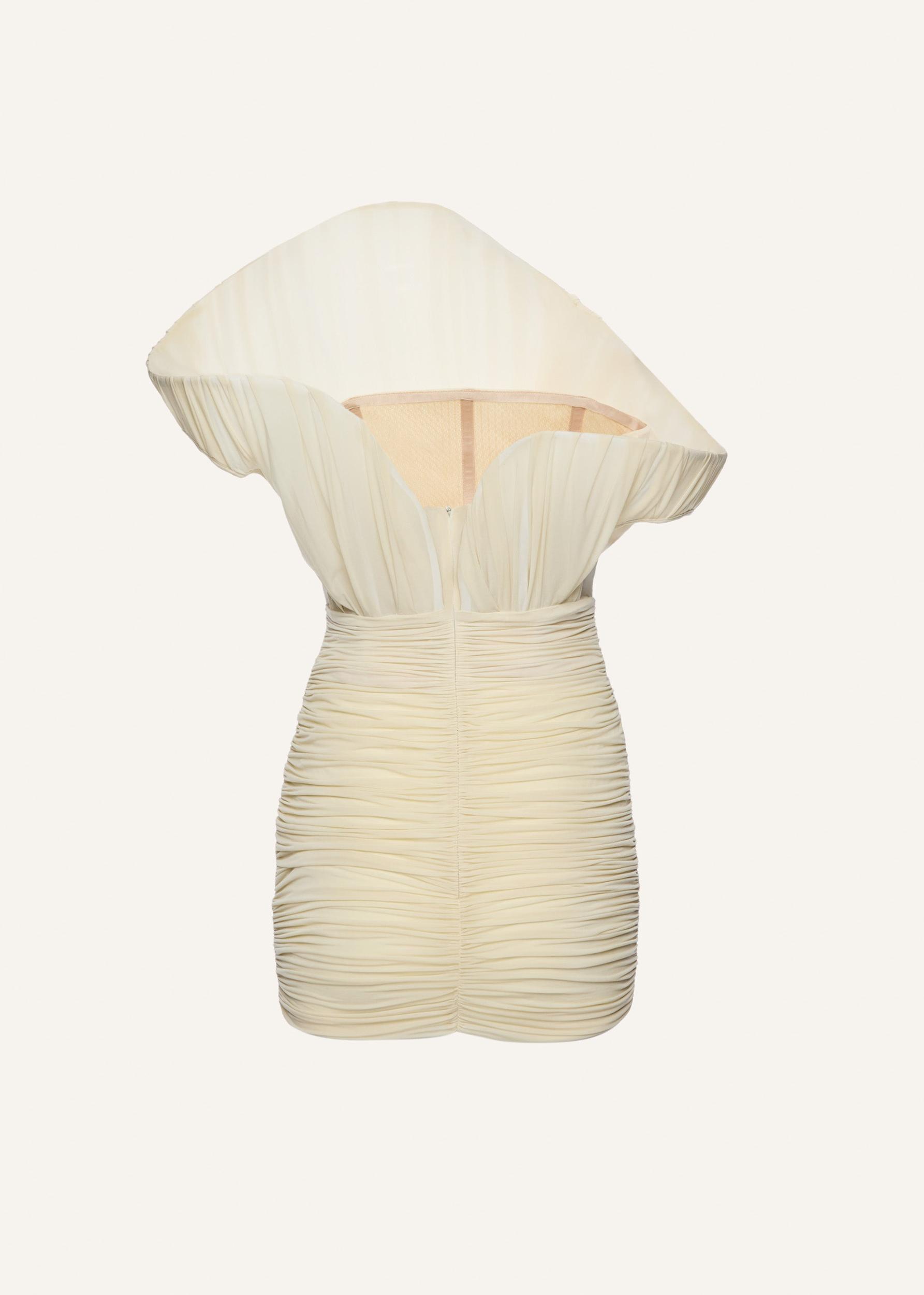 One-shoulder fan mini dress in cream Product Image