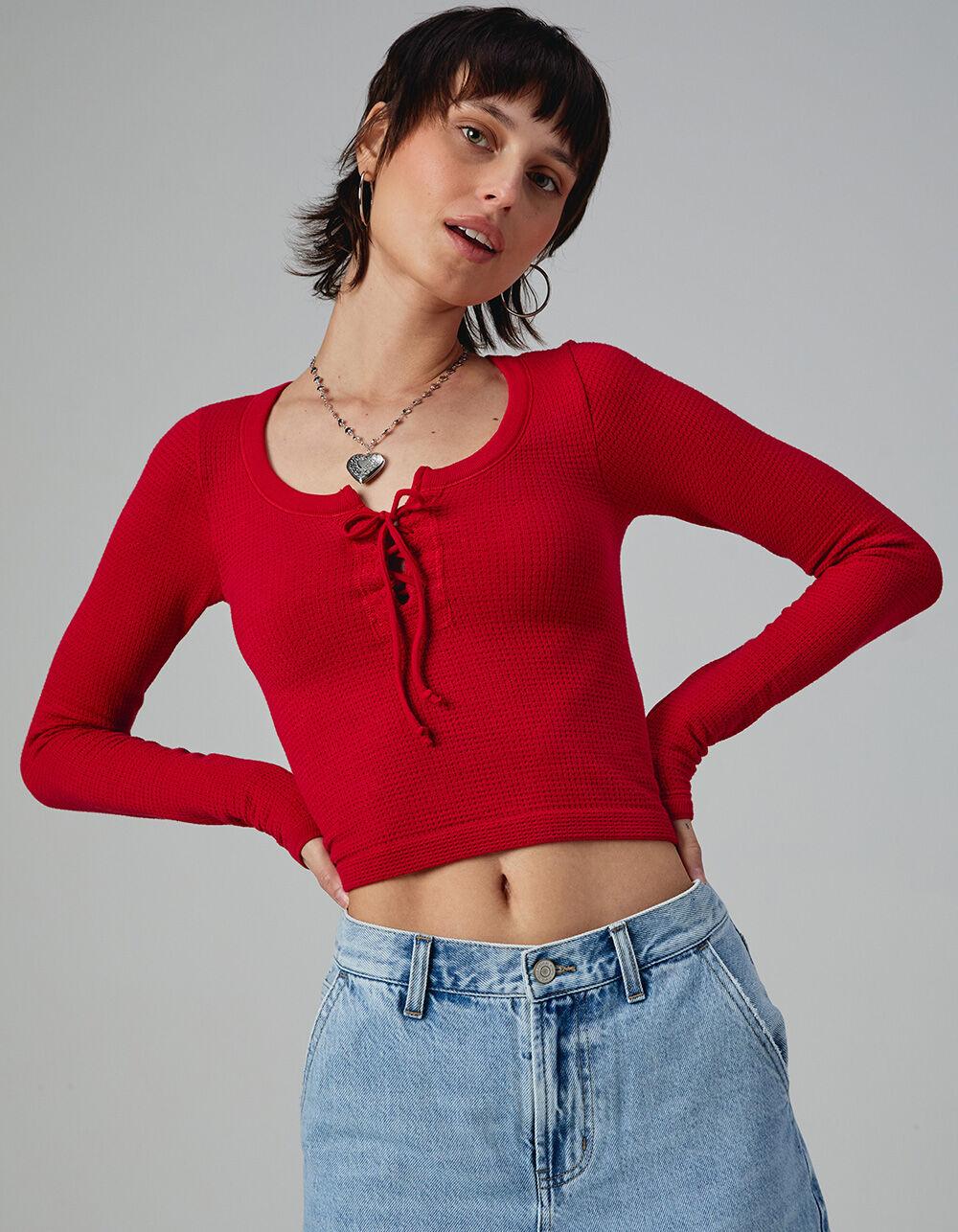 BDG Urban Outfitters Knockout Womens Lace Up Top - BURGUNDY Product Image