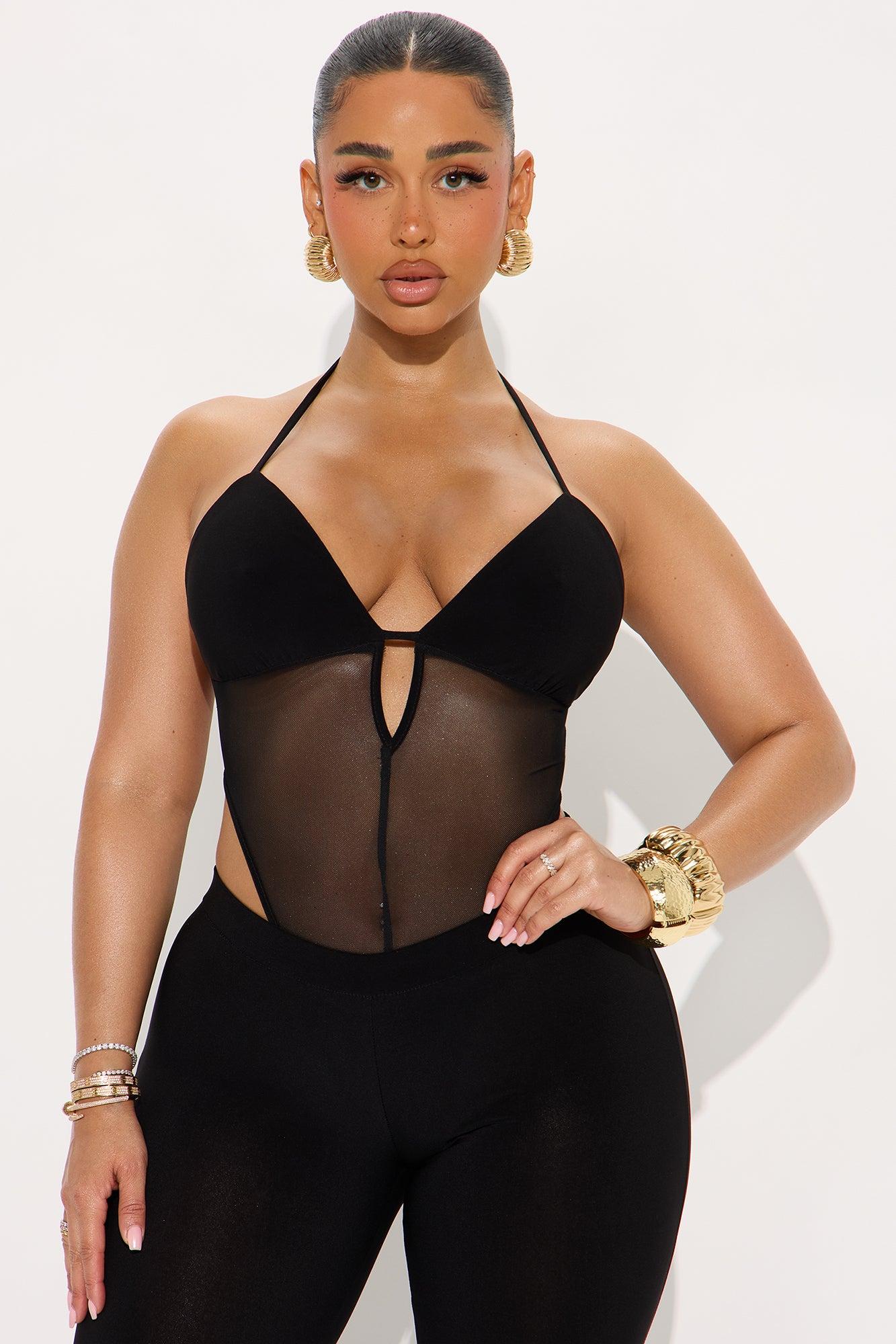 So Sexy High Cut Bodysuit Pant Set - Black Product Image