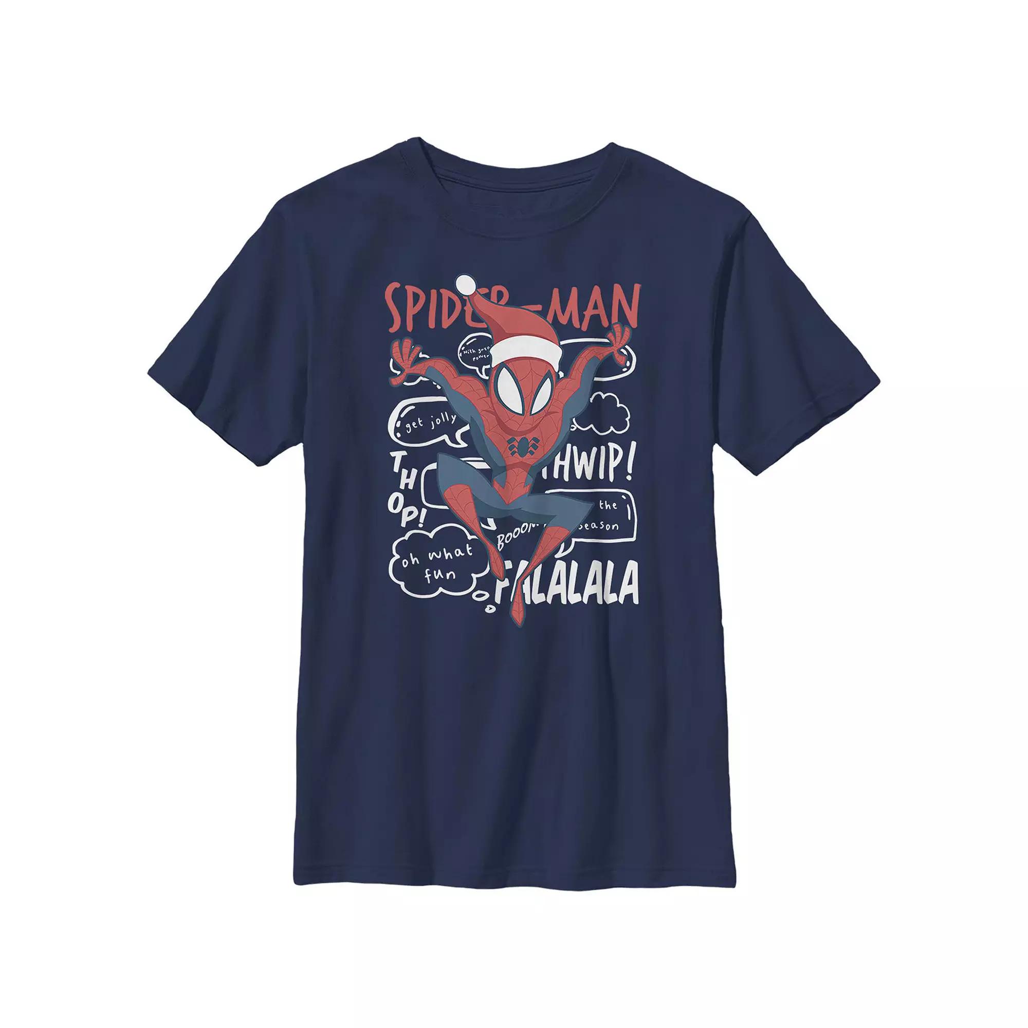 Boys 8-20 Husky Marvel Spider-Man Wearing Santa Hat Crewneck Graphic Tee, Boy's,  Product Image