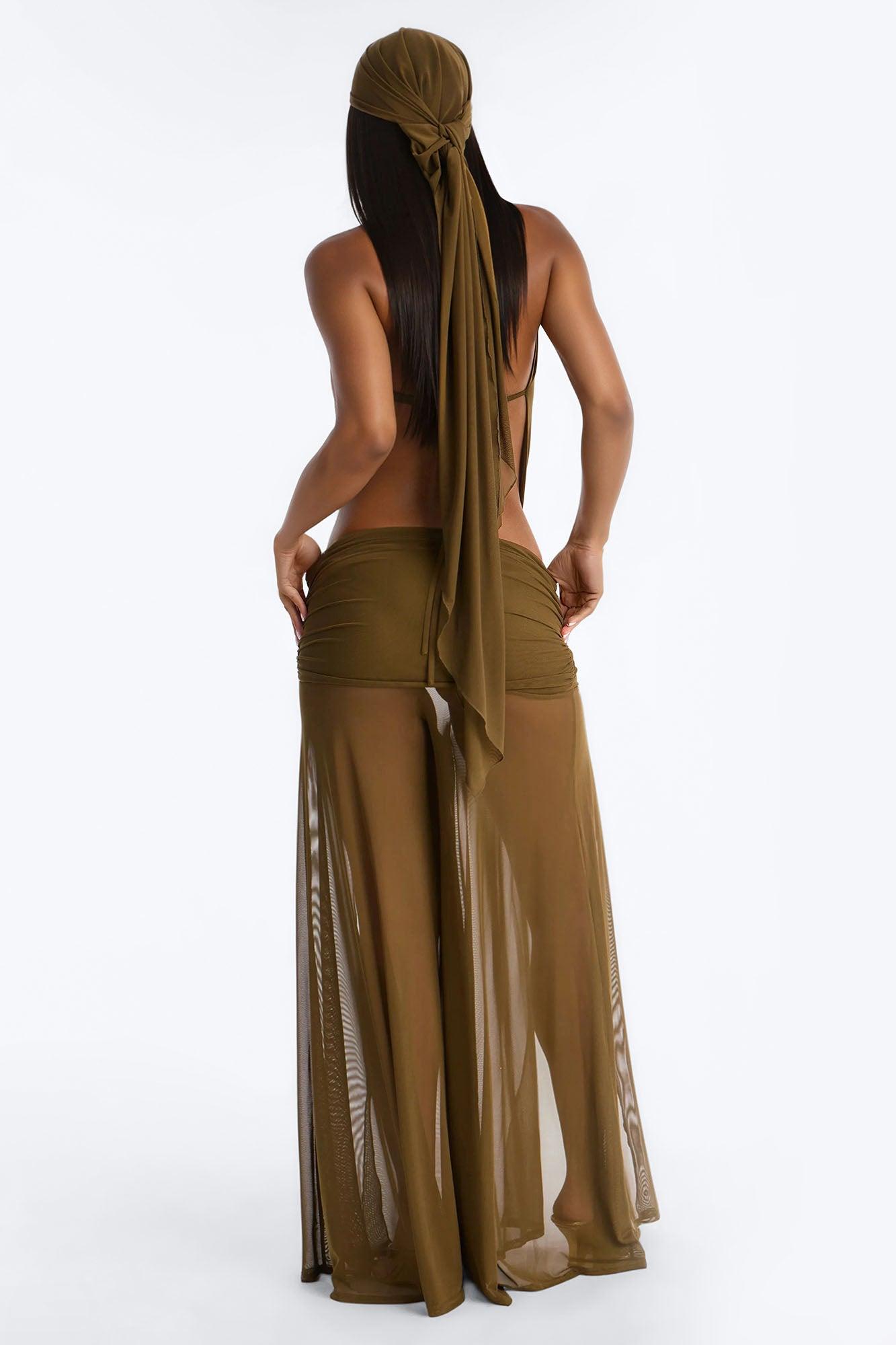Tamara Backless Mesh Jumpsuit And Headscarf Set - Olive Female Product Image