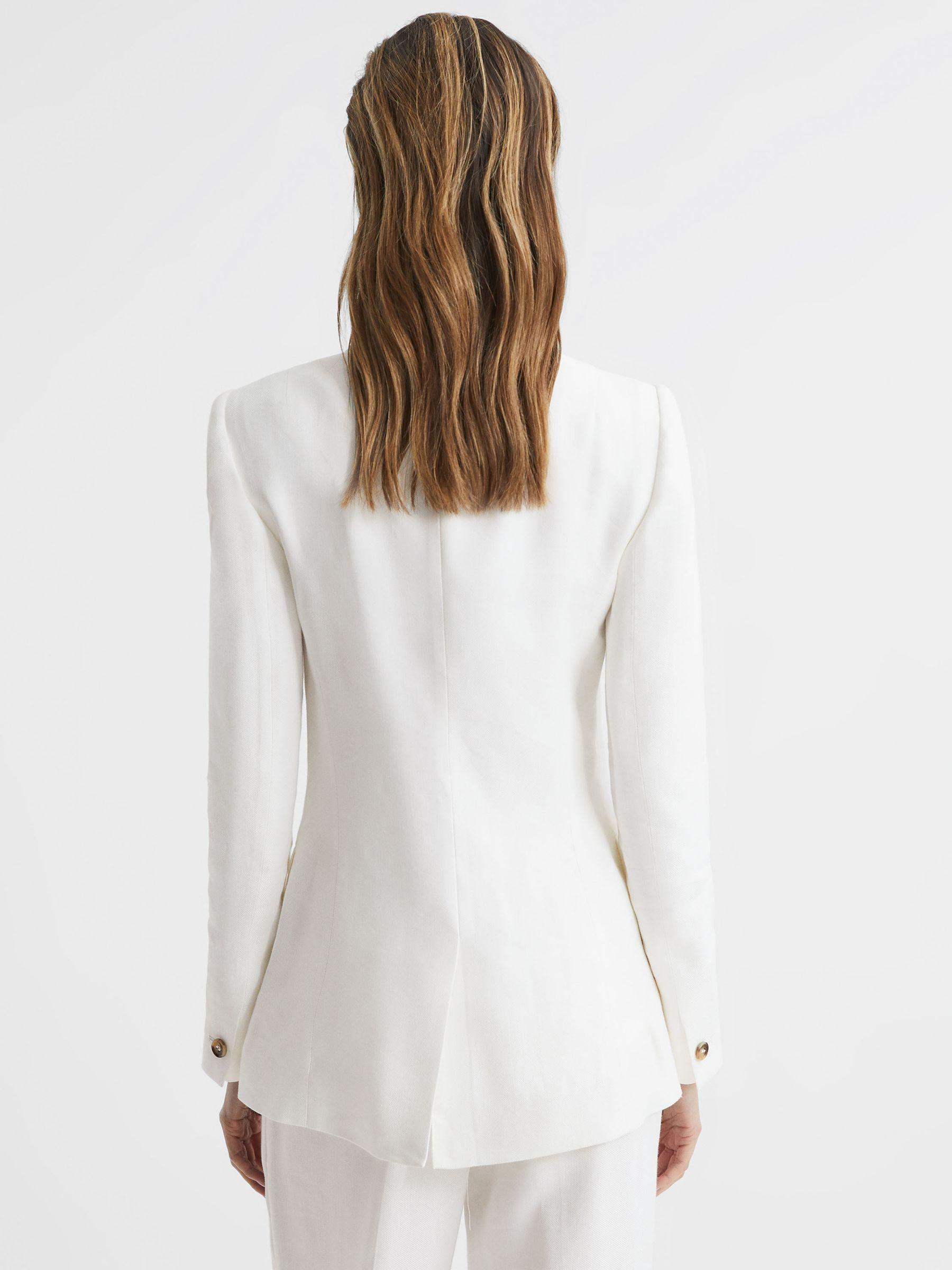 Double Breasted Linen Blazer in White Product Image