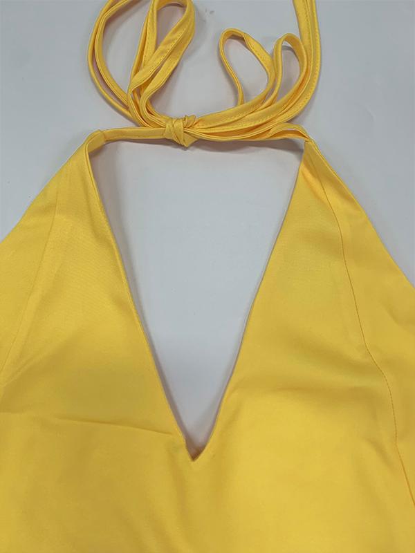 Loose Sleeveless Backless Contrast Color Pleated Split-Joint Tied Spaghetti-Neck Maxi Dresses Product Image