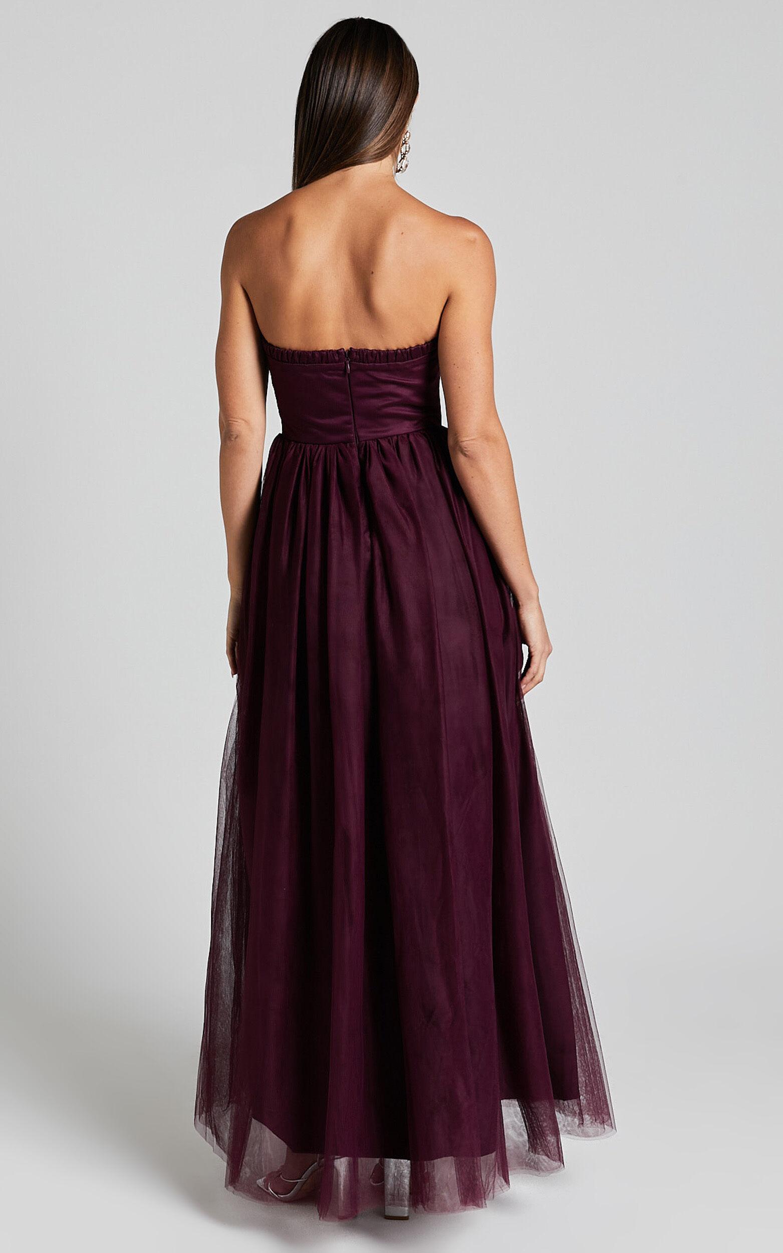 Gemma Maxi Dress - Strapless Sweetheart Tulle Fit & Flare in Aubergine Product Image