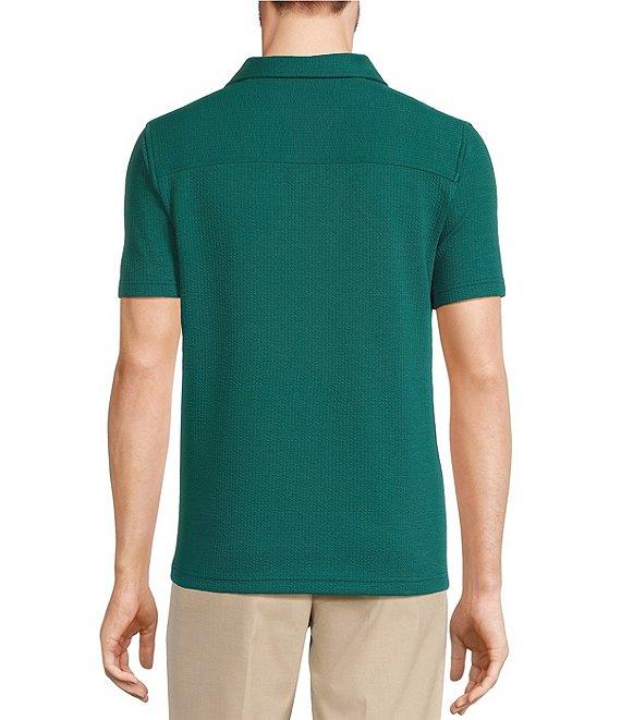 Murano Shape of Water Collection Solid Textured Johnny Collar Short Sleeve Polo Shirt Product Image