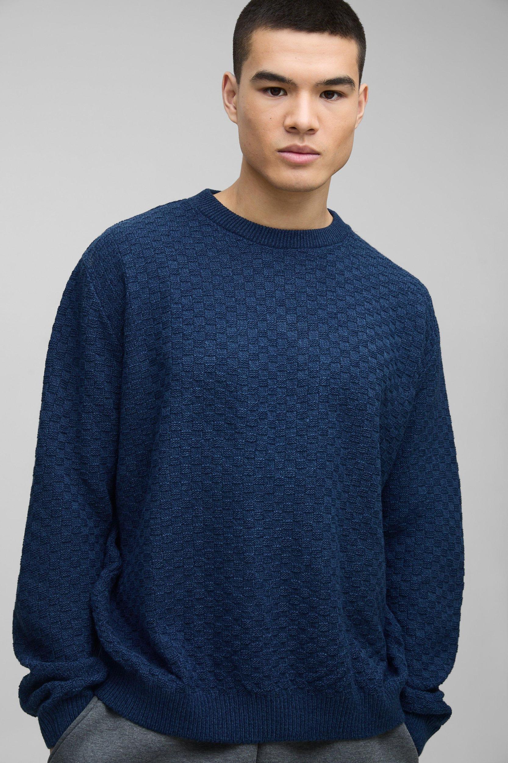 Oversized Boxy Basket Knitted Crew Sweater | boohooMAN USA Product Image
