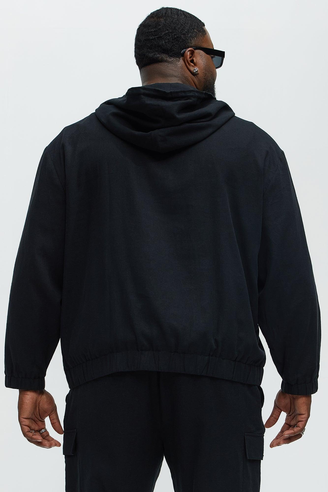 Bahamas Linen Relaxed Hooded Jacket - Black Male Product Image