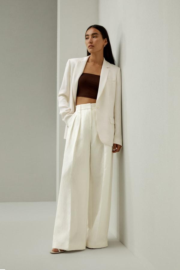Front-Pleated Silk-Linen Blend Trousers Product Image