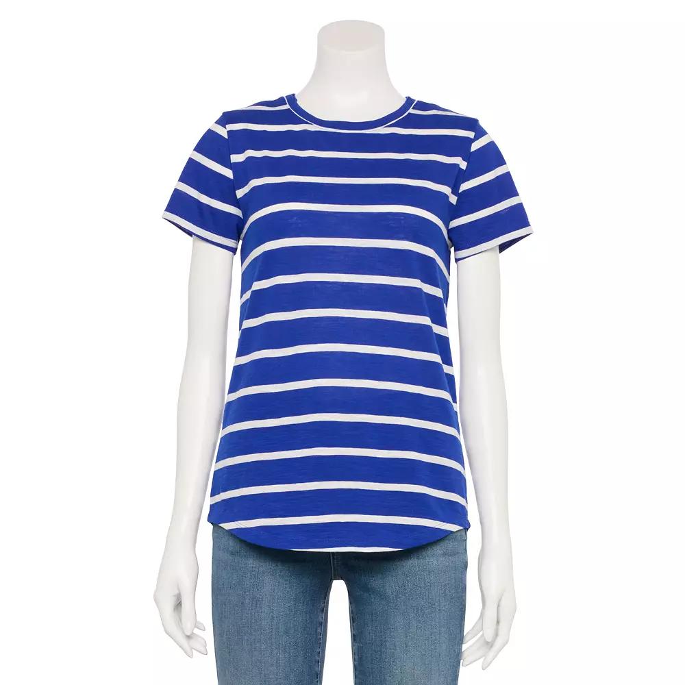 Women's Sonoma Goods For Life® Adaptive Everyday Short Sleeve Crewneck T-Shirt, Size: Small, Blue Ivory Stripe Product Image