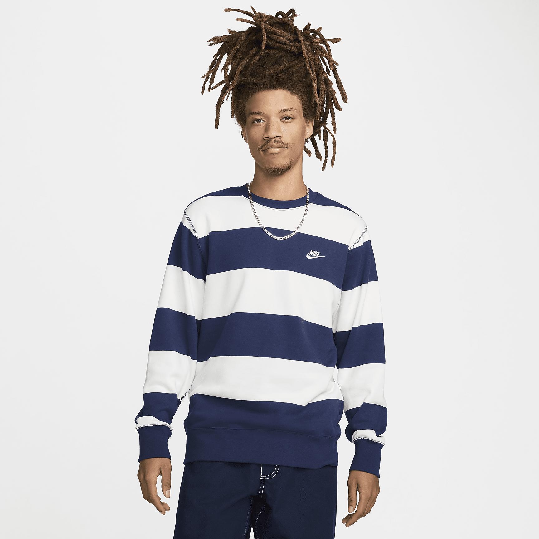 Mens Nike Club Fleece Striped Heavyweight French Terry Crewneck Sweatshirt Product Image