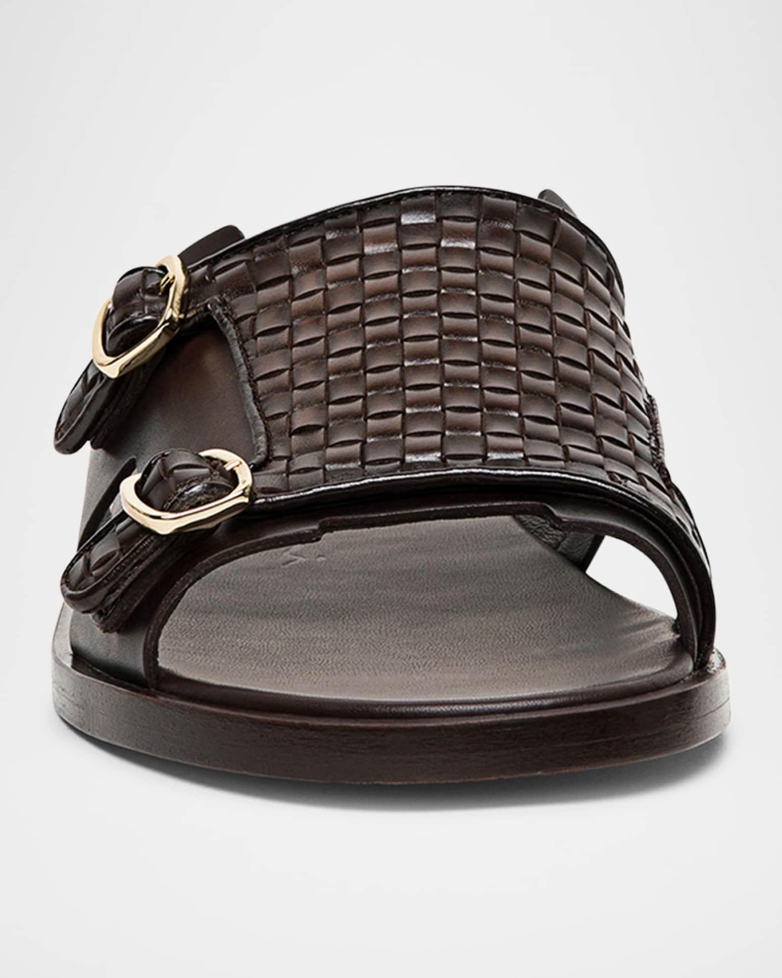Men's Duo Woven Leather Double-Buckle Slide Sandals Product Image