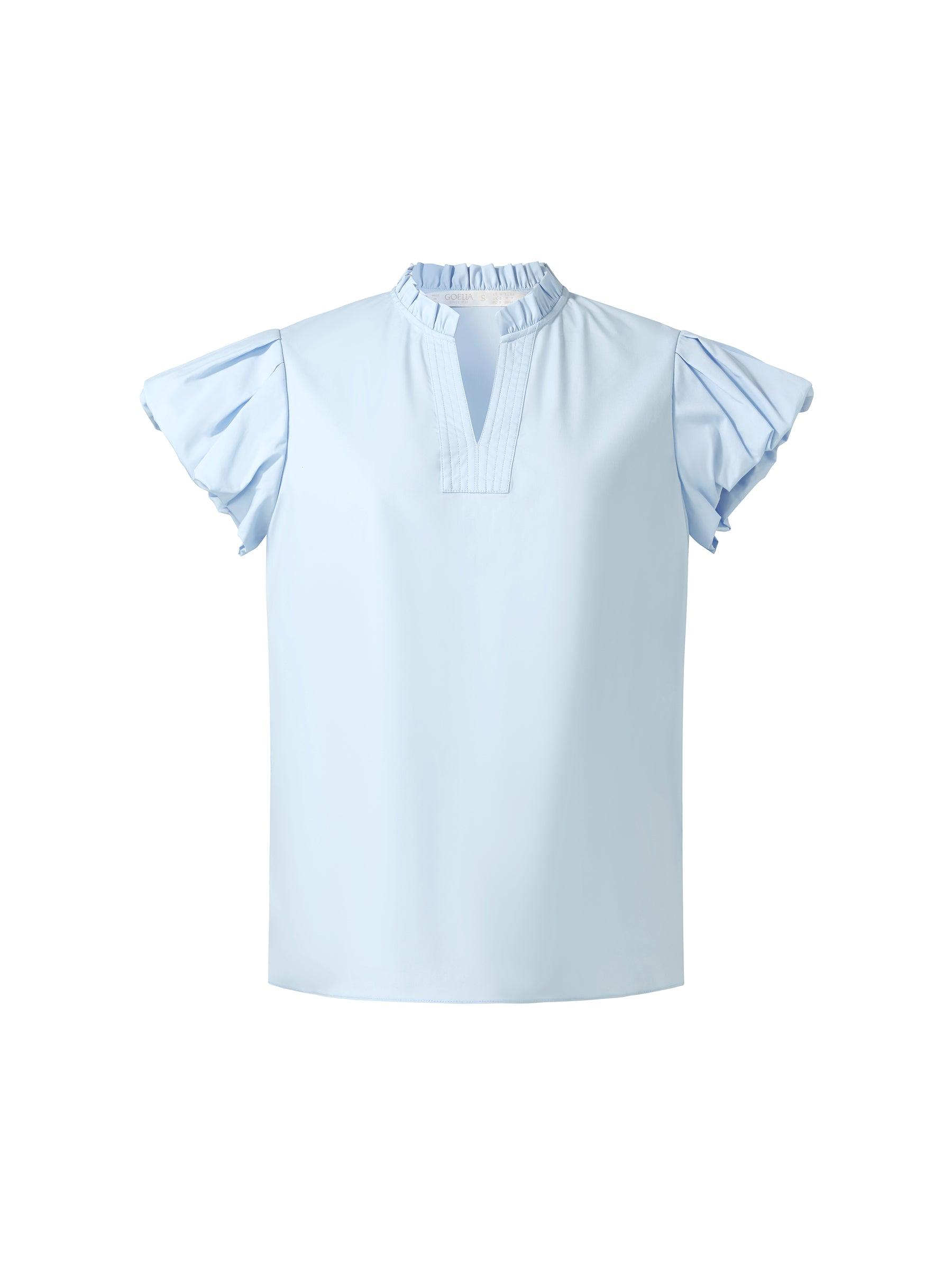 Ruffle Collar V-Neck Women Puff Sleeve Blouse Product Image