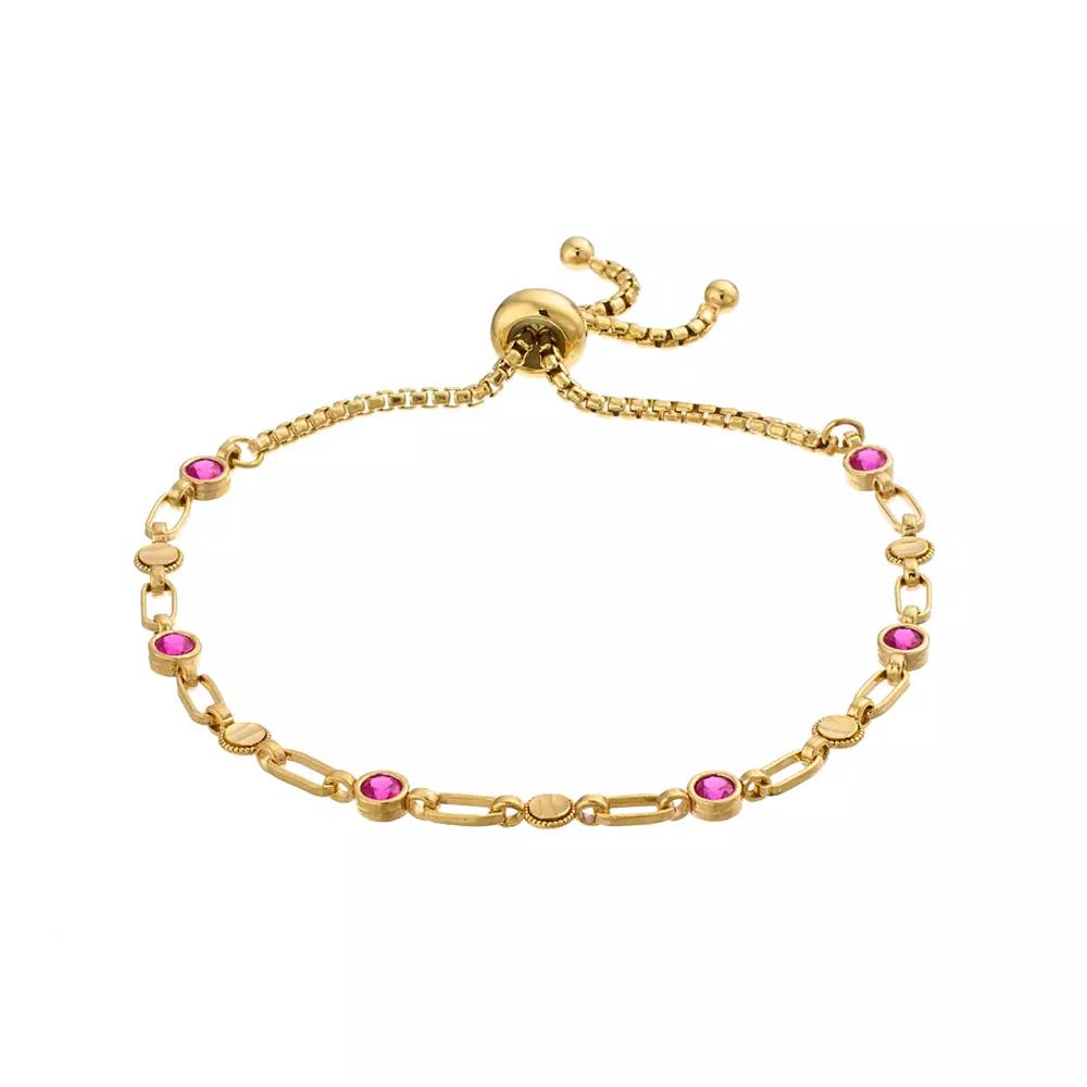 Kristen Kesho Sterling Silver Lab-Created Ruby & Round Link Adjustable Bolo Bracelet, Women's, Size: 9.50, Pink Tone Product Image