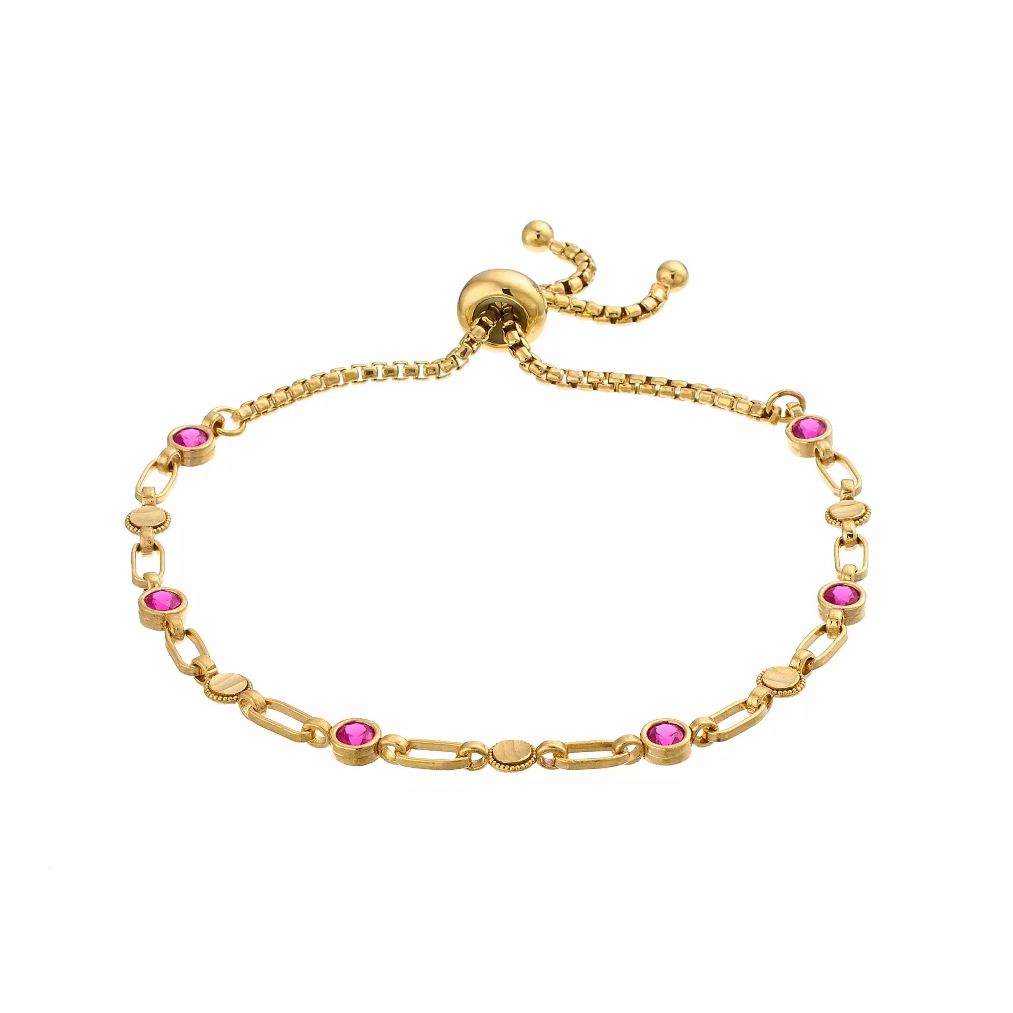 Kristen Kesho Sterling Silver Lab-Created Ruby & Round Link Adjustable Bolo Bracelet, Women's, Size: 9.50, Pink Tone Product Image