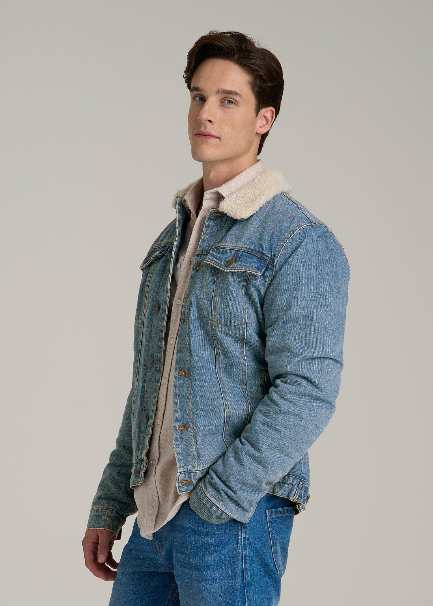 Denim Sherpa Jacket for Tall Men in Stonewash Blue Male Product Image