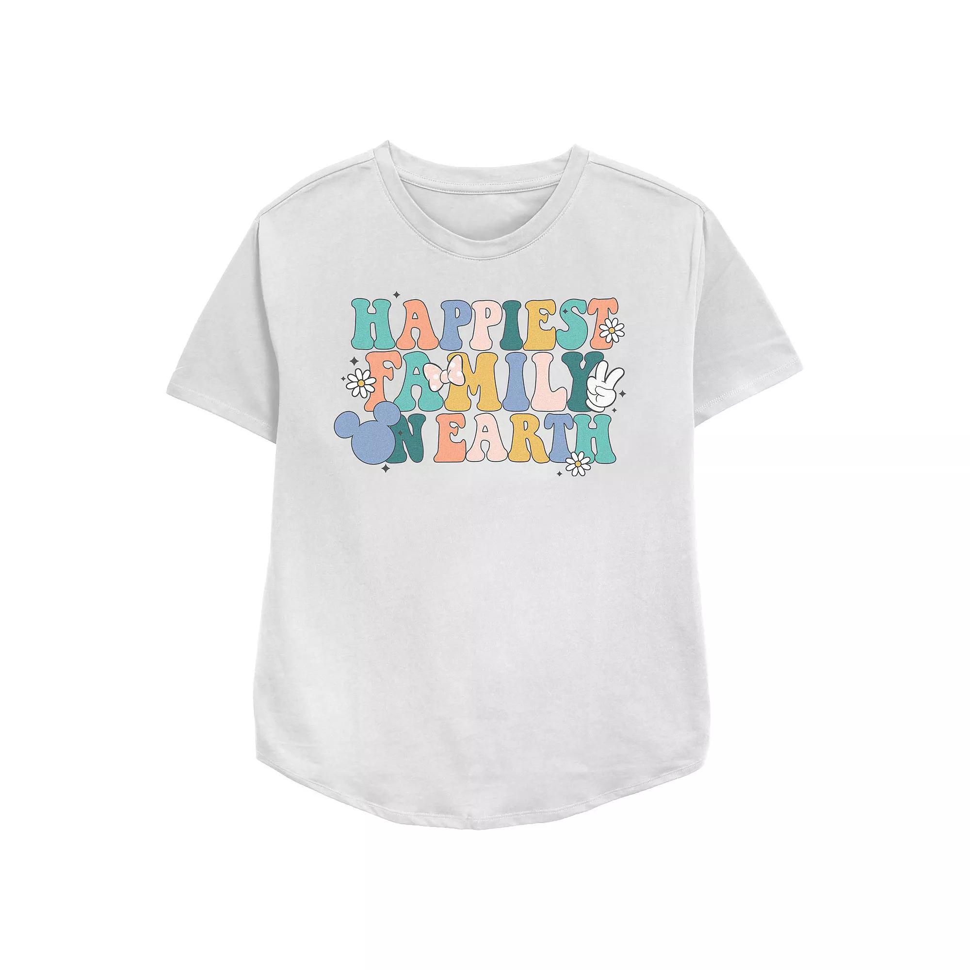 Disney's Mickey Mouse Happiest Family On Earth Women's Relaxed Fit Graphic Tee,  Product Image
