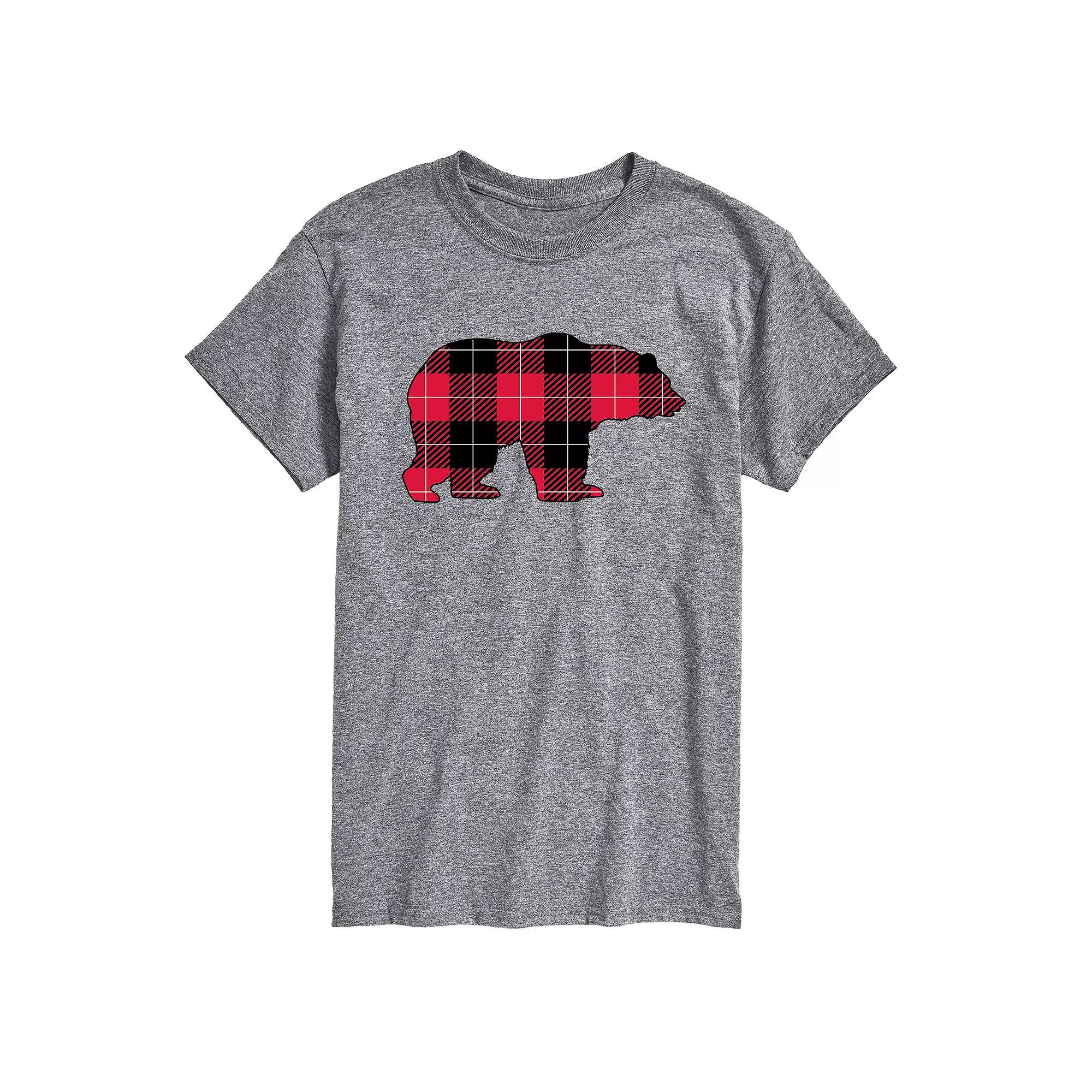 Big & Tall Buffalo Plaid Bear Tee, Men's,  Product Image