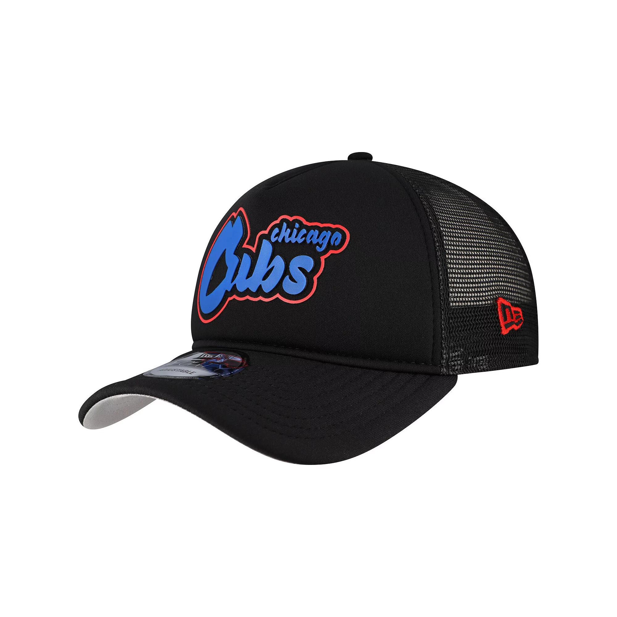 Men's New Era Black Chicago Cubs Retro Bold A-Frame Trucker 9FORTY Adjustable Hat Product Image