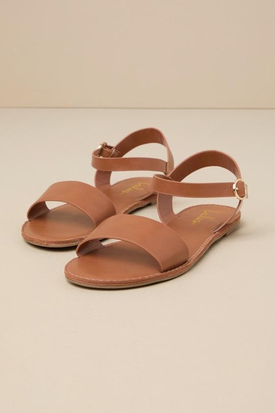 Hearts and Hashtags Tan Flat Sandals Product Image