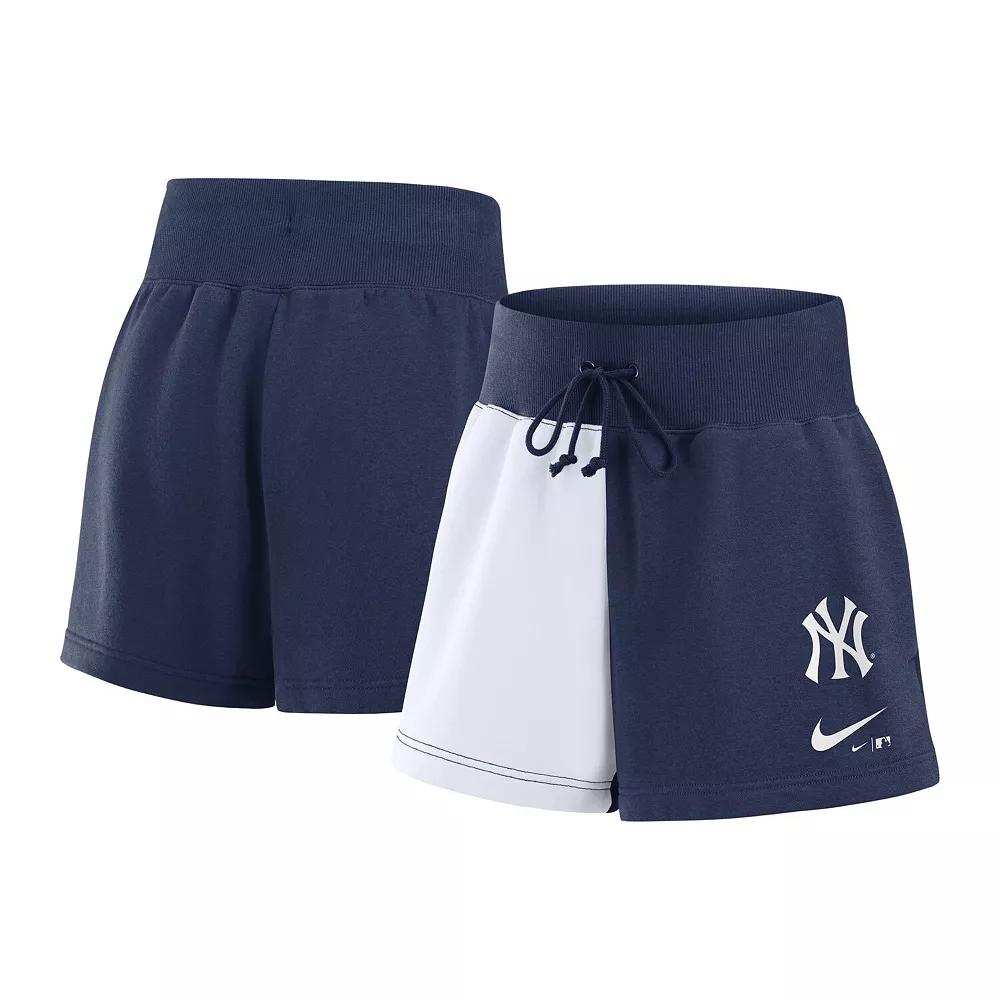 Women's Nike Navy/White New York Yankees Color-Block Phoenix Fleece Lounge Shorts,  Product Image