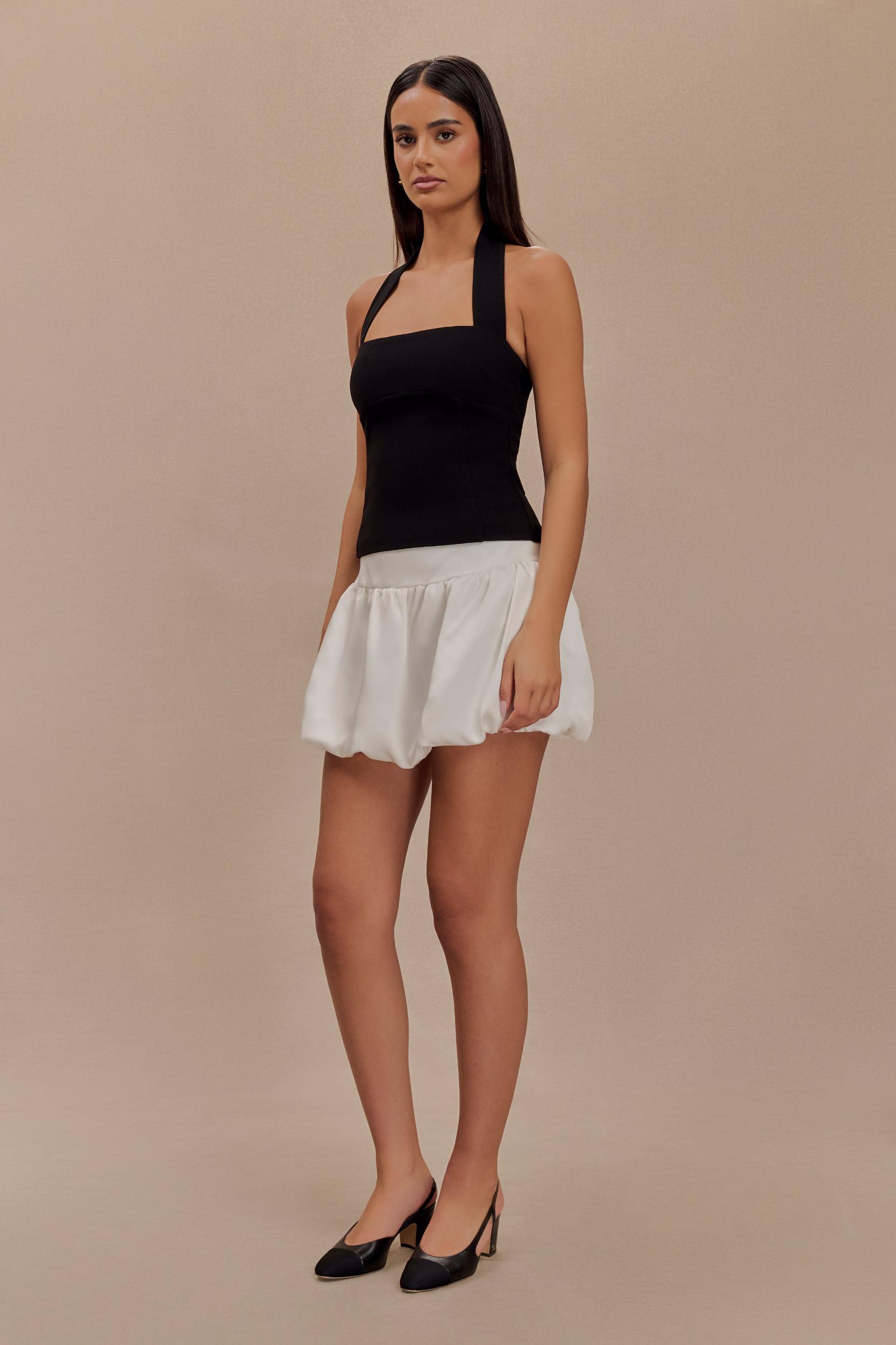 Genia Satin Bubble Mini Skirt - White Product Image
