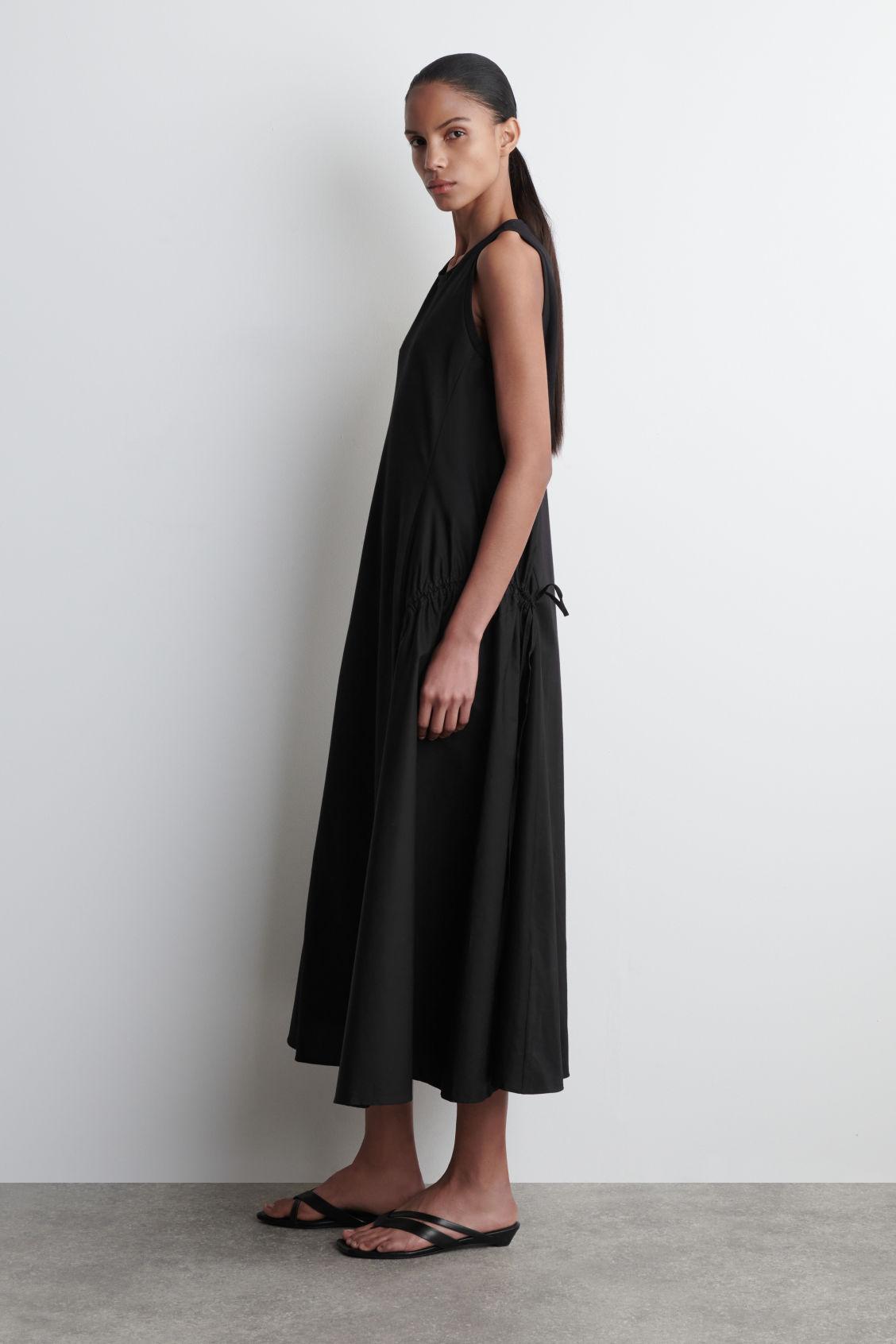 PANELED GATHERED-SIDE MIDI DRESS Product Image