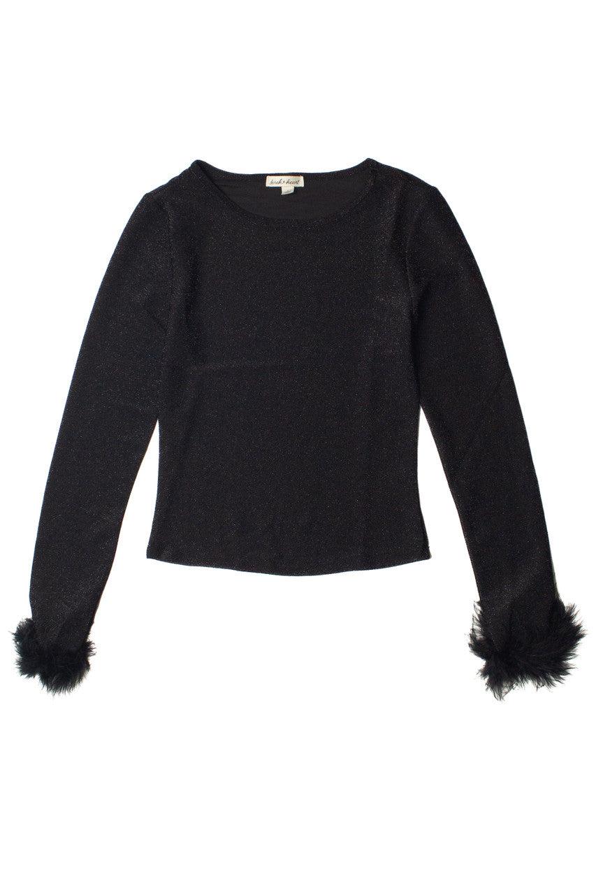 Feather Trim Glitter Long Sleeve Top Product Image