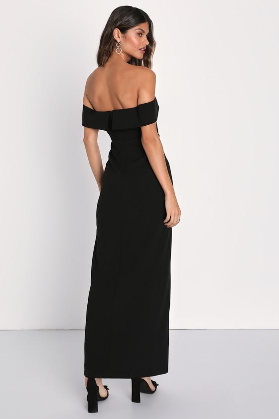 Enchanting Romantic Black Off-the-Shoulder Maxi Dress Product Image