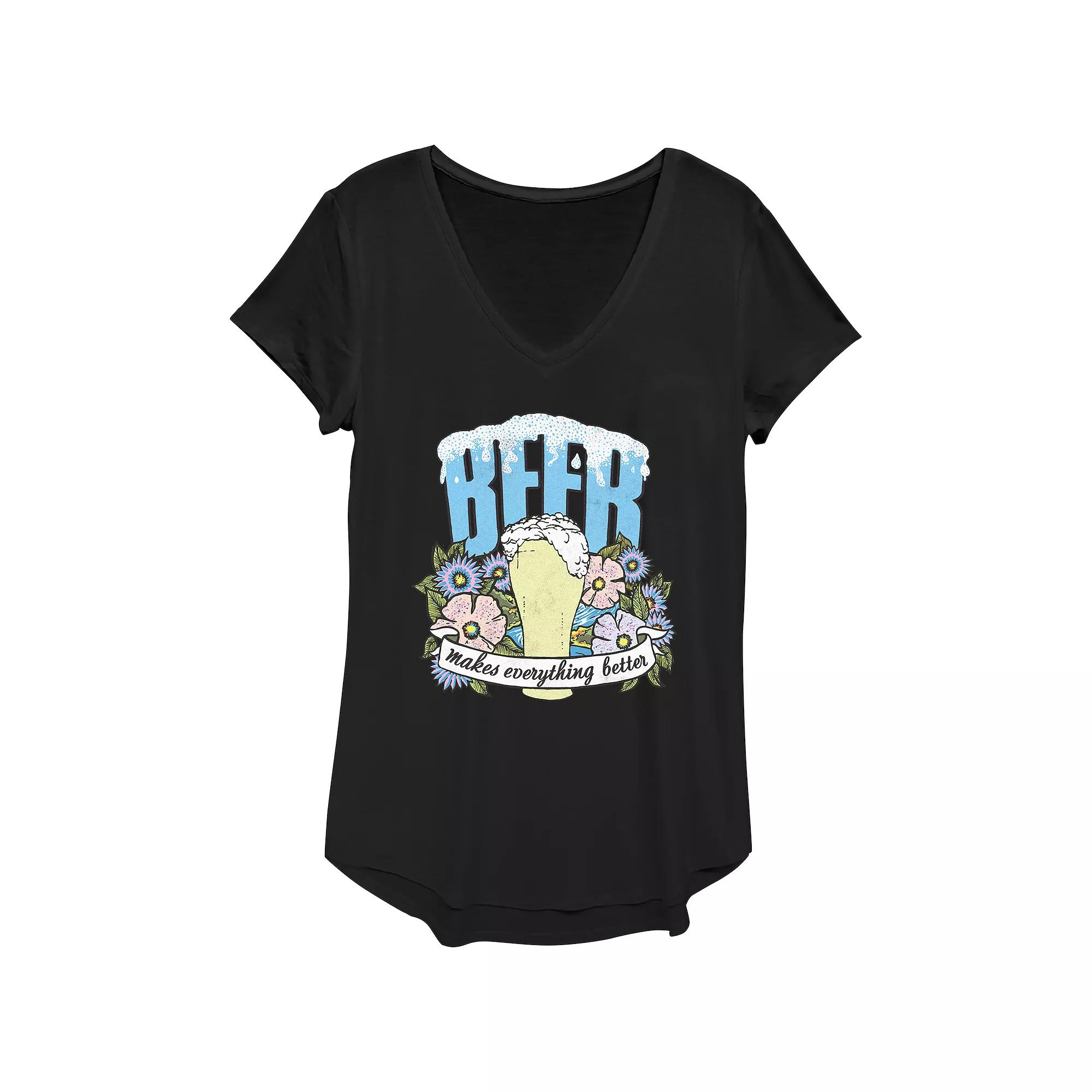 Women's Beer Makes Everything Better V-Neck Graphic Tee,  Product Image