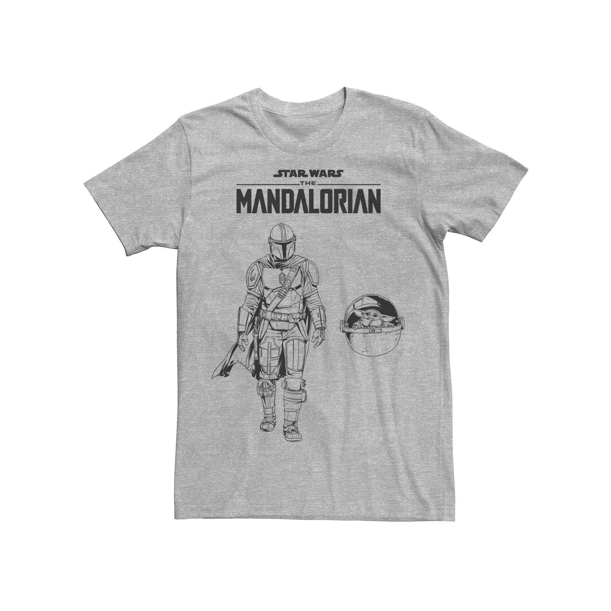 Men's Star Wars The Mandalorian Mando And Baby Yoda Lineart Graphic Tee, Size: XL, Athletic Grey Product Image