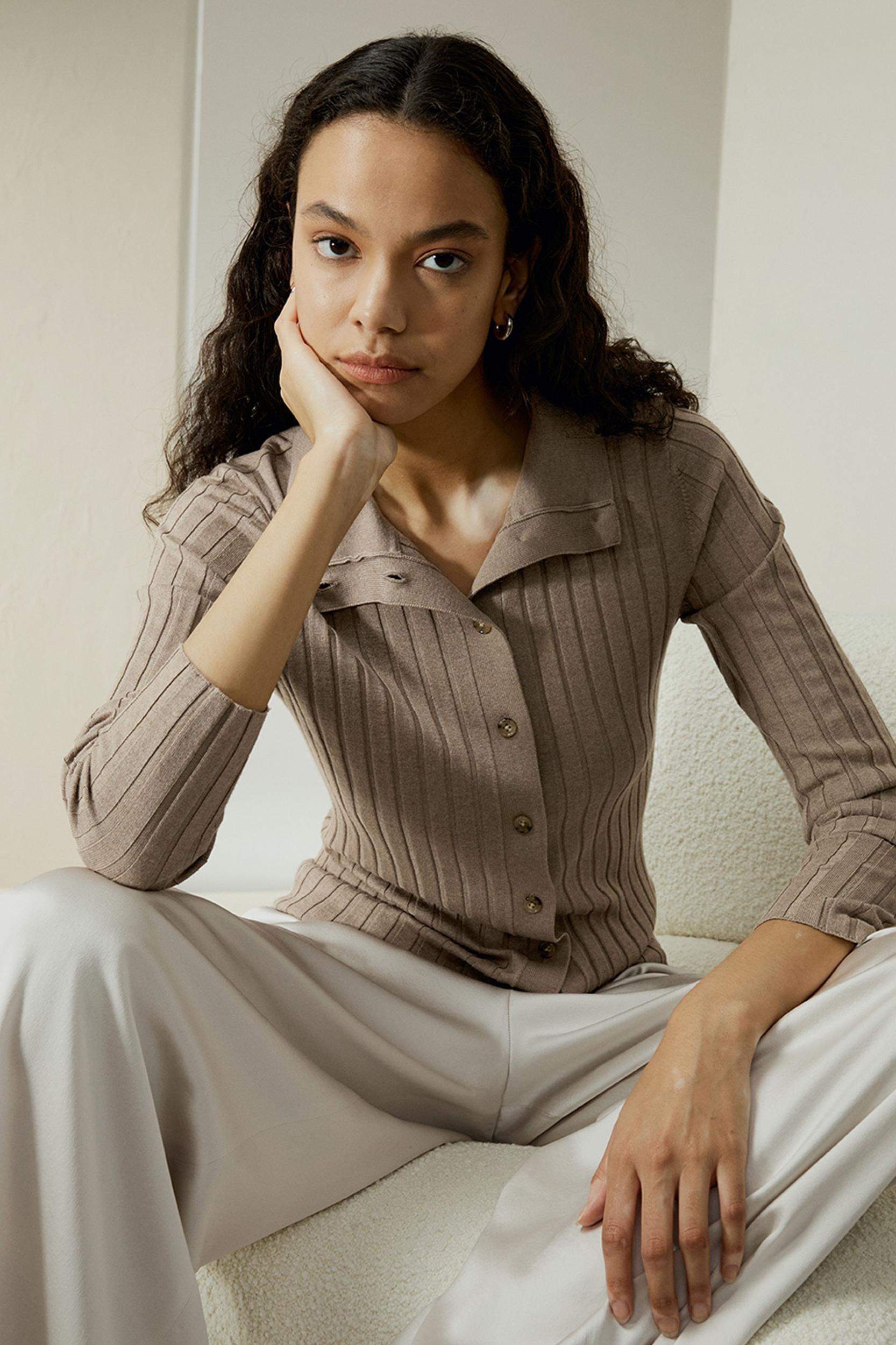 LILYSILK Cashmere Blend Sweater for Women Dark Camel Soft and Skin-Friendly Slim-Fit Long Sleeves 100% Grade 6A Mulberry Silk L Product Image