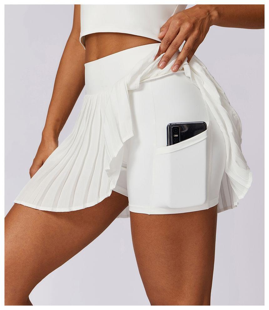 High Waist Plain Asymmetrical Accordion Pleated Skort Product Image