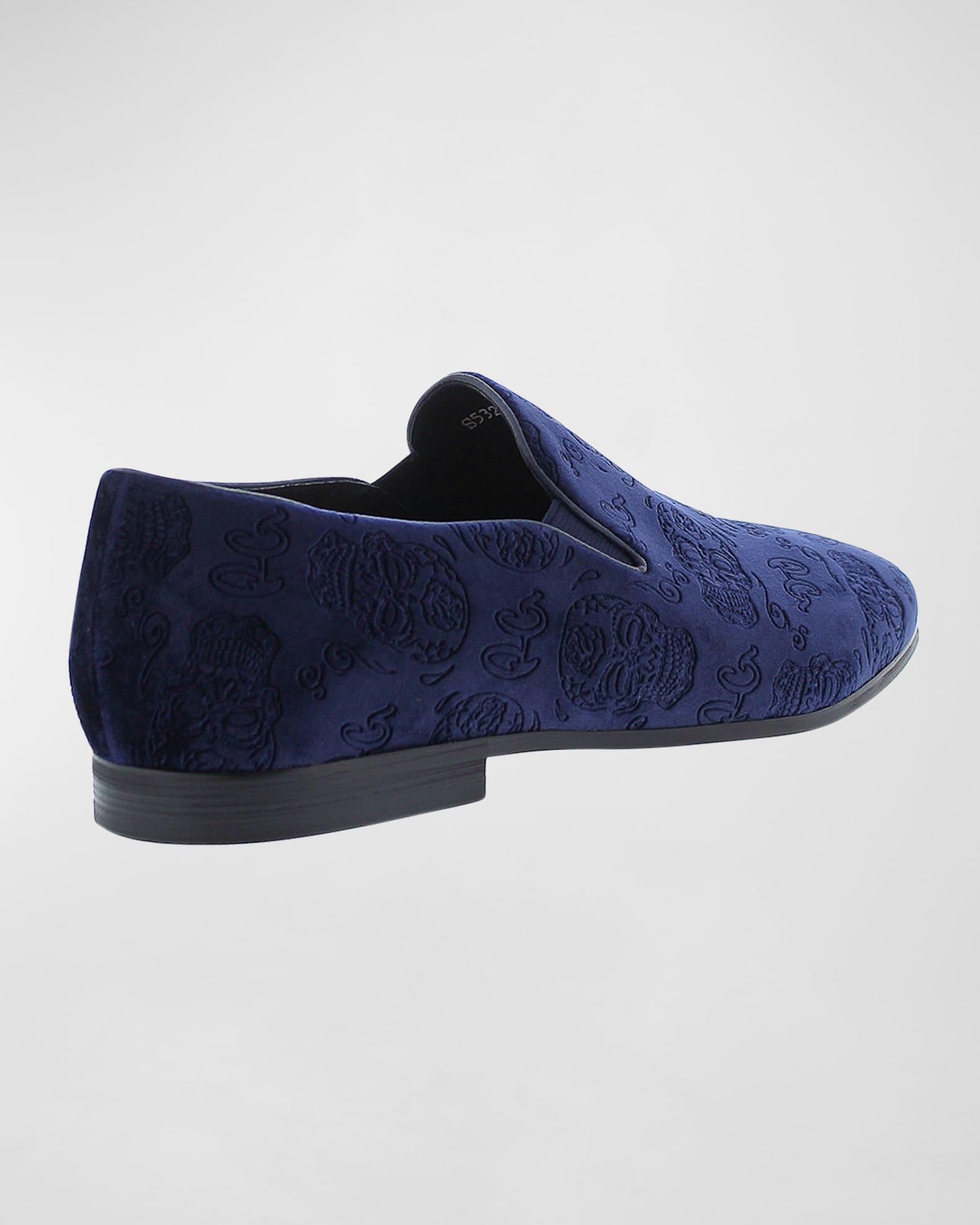 Men's Renegade Skull-Embossed Velvet Loafers Product Image