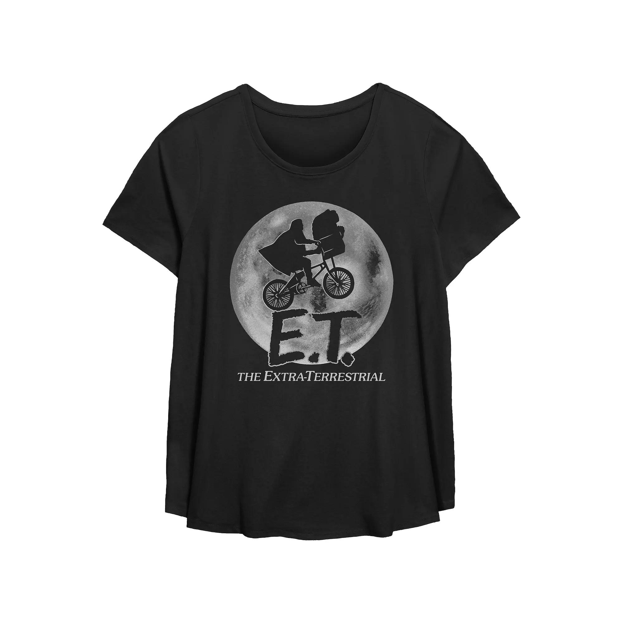 Juniors' Plus Size E.T. The Extraterrestrial Full Moon Flight Scoop Hem Flowy Graphic Tee, Women's, Size: 5XL, Black Product Image