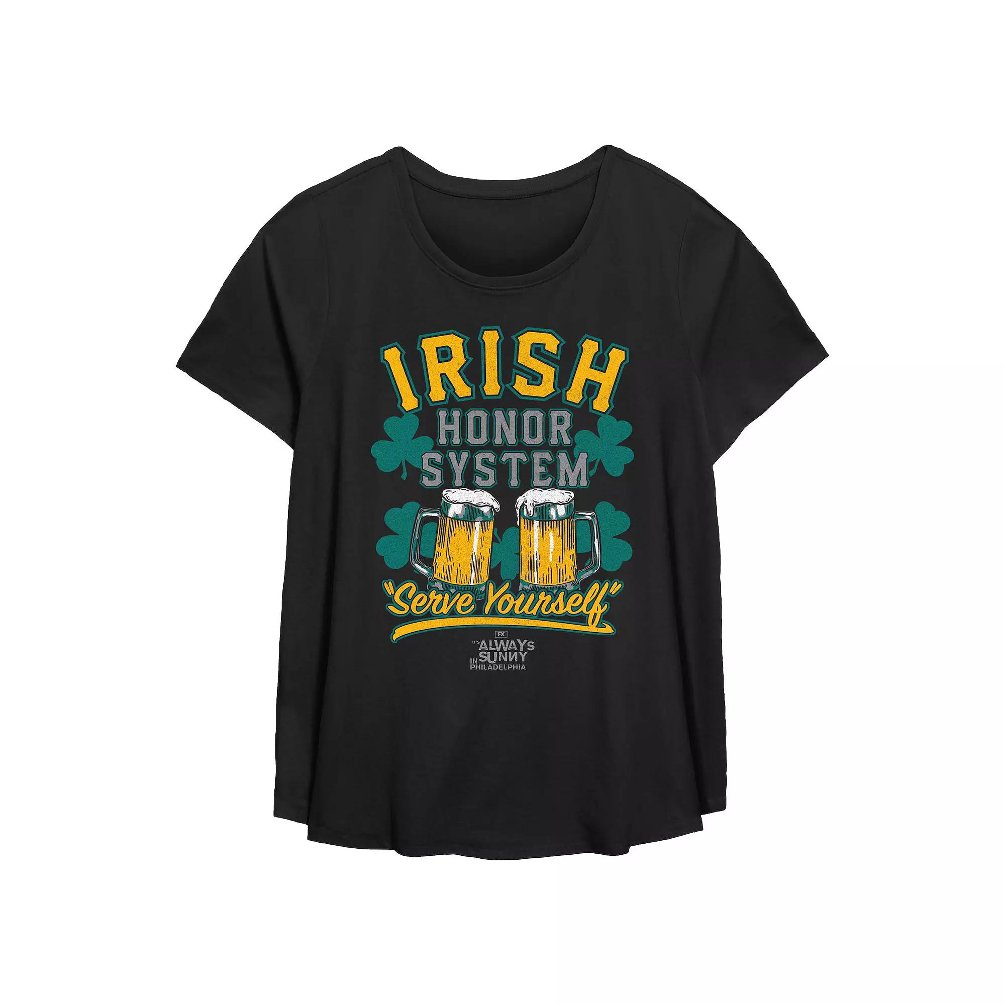 Plus Size It's Always Sunny In Philadelphia Irish Honor System Serve Yourself Flowy Graphic Tee, Women's, Size: 1XL, Black Product Image