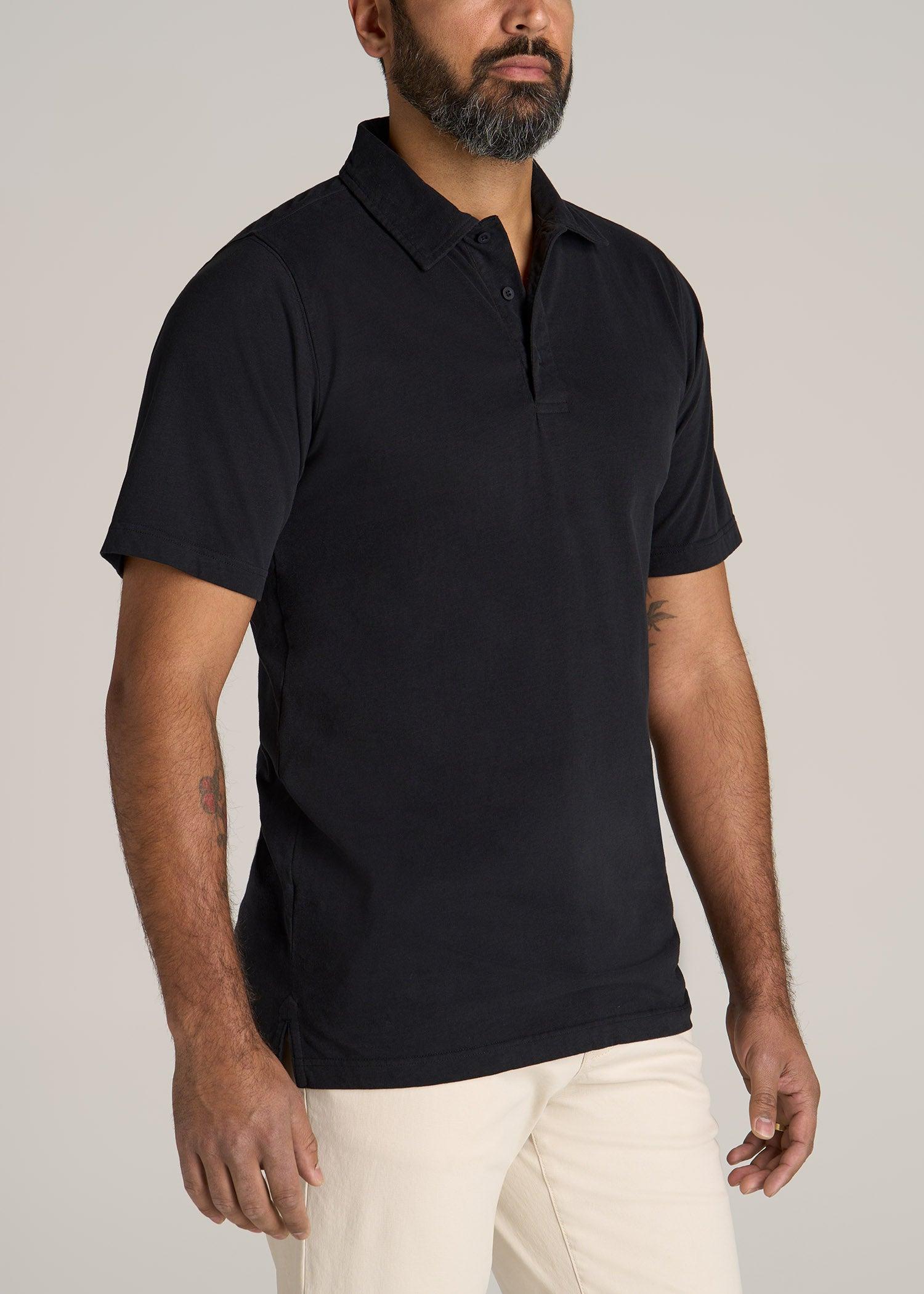 LJ&S Ultra Soft Short Sleeve Cotton Polo for Tall Men in Vintage Black Male Product Image