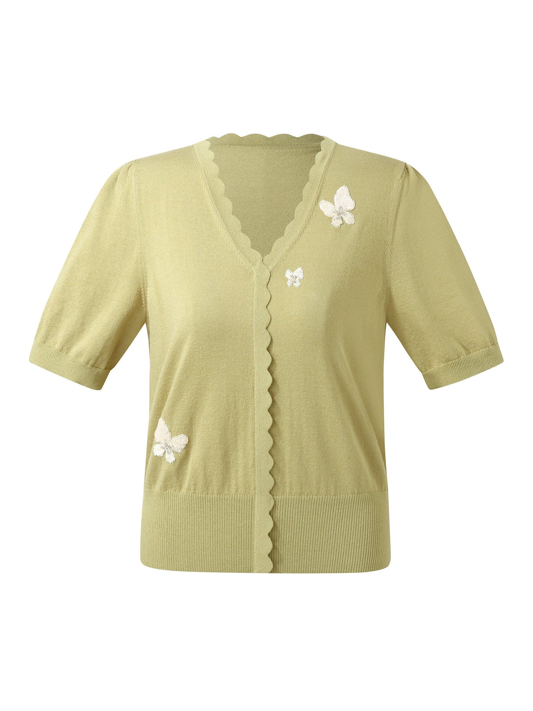 Tencel Blend Butterfly Embroidered Women Knit Top Product Image