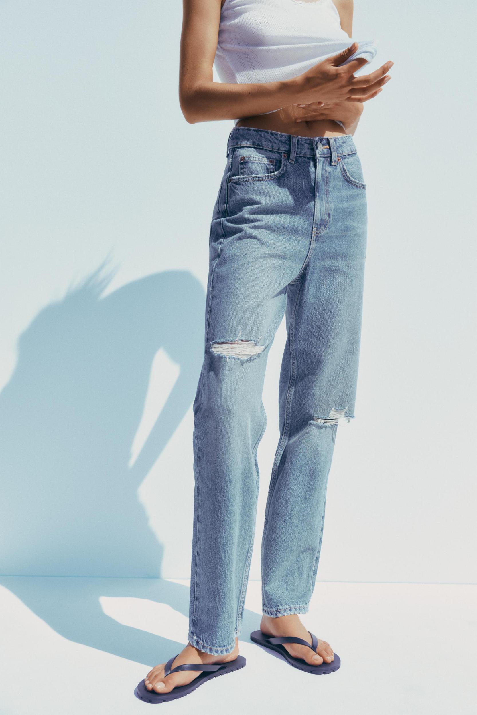 TRF RIPPED HIGH-WAIST MOM FIT JEANS Product Image