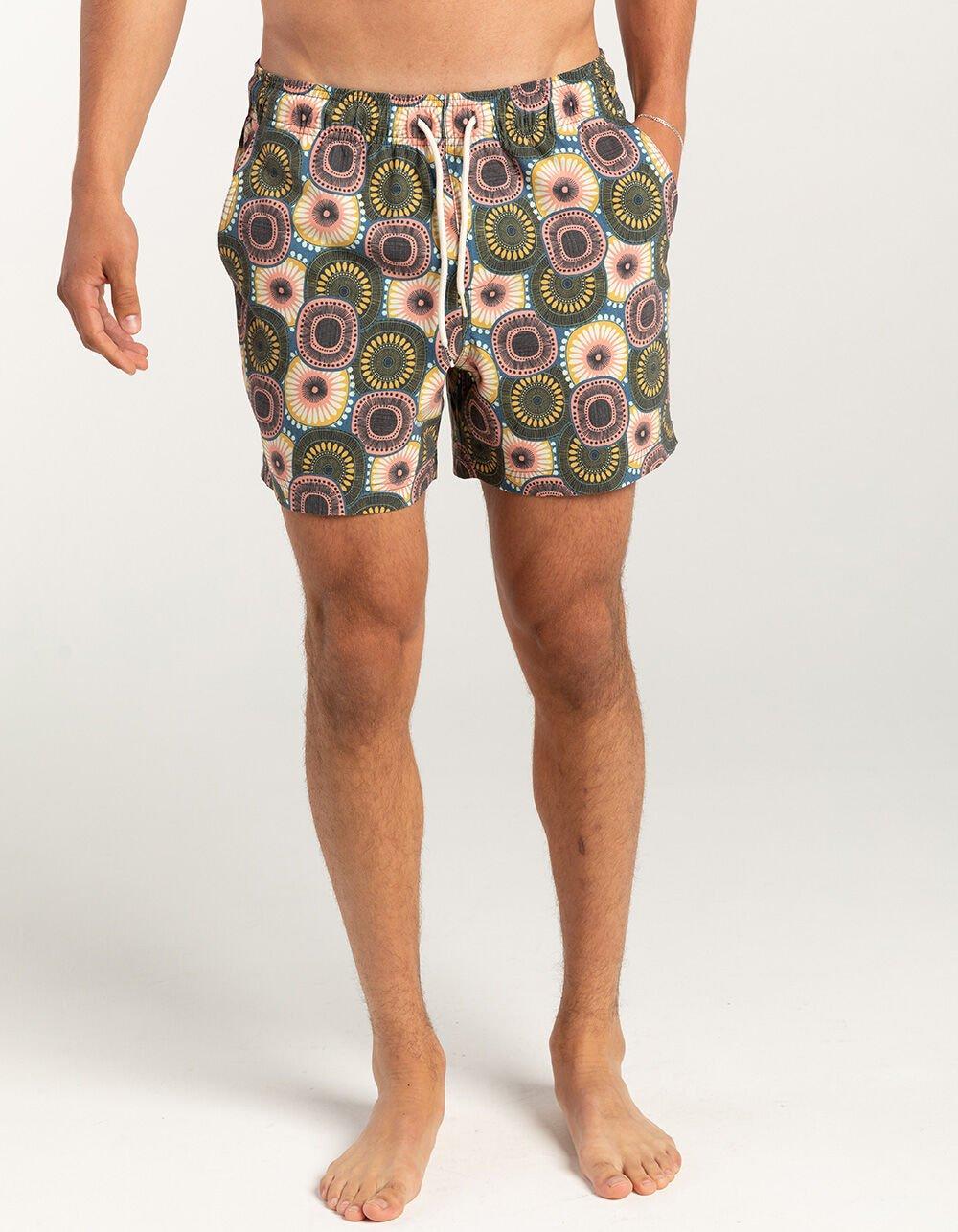 RSQ Mens Folk Circles 5" Swim Shorts - NAVY/YELLOW Product Image